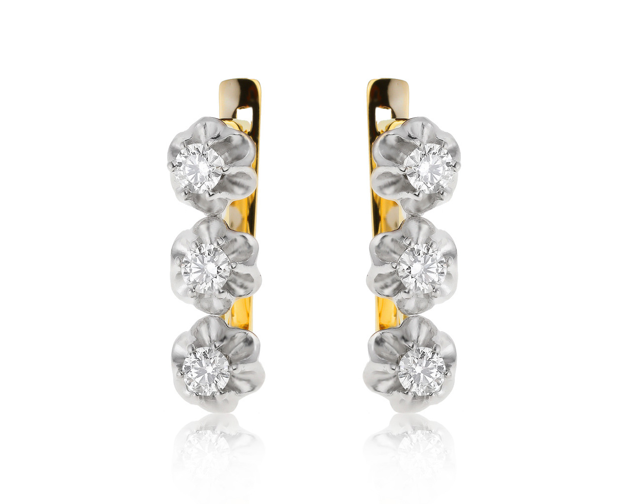 Идеальные золотые серьги с бриллиантами 1.42ct СССР