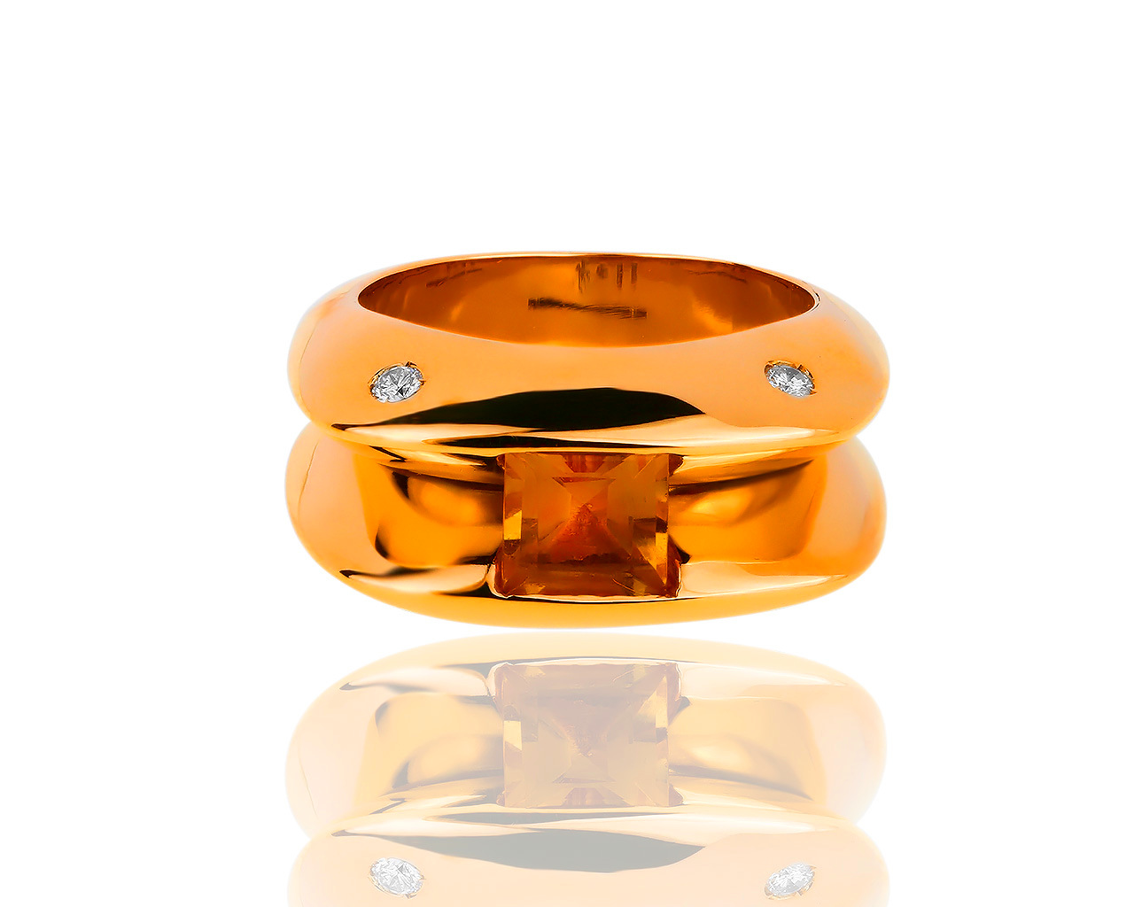 Оригинальное итальянское золотое кольцо с цитрином и бриллиантами 0.12ct Mauro Lout