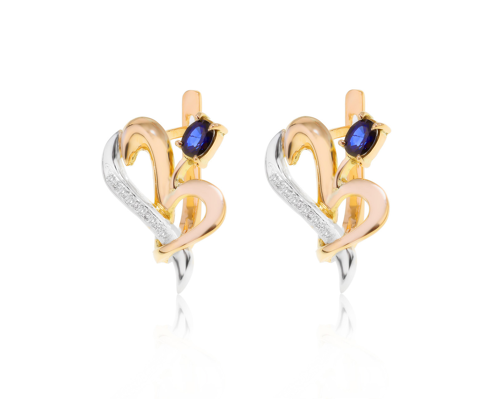 Золотые серьги с сапфирами 0.70ct и бриллиантами 0.09ct 080524/16