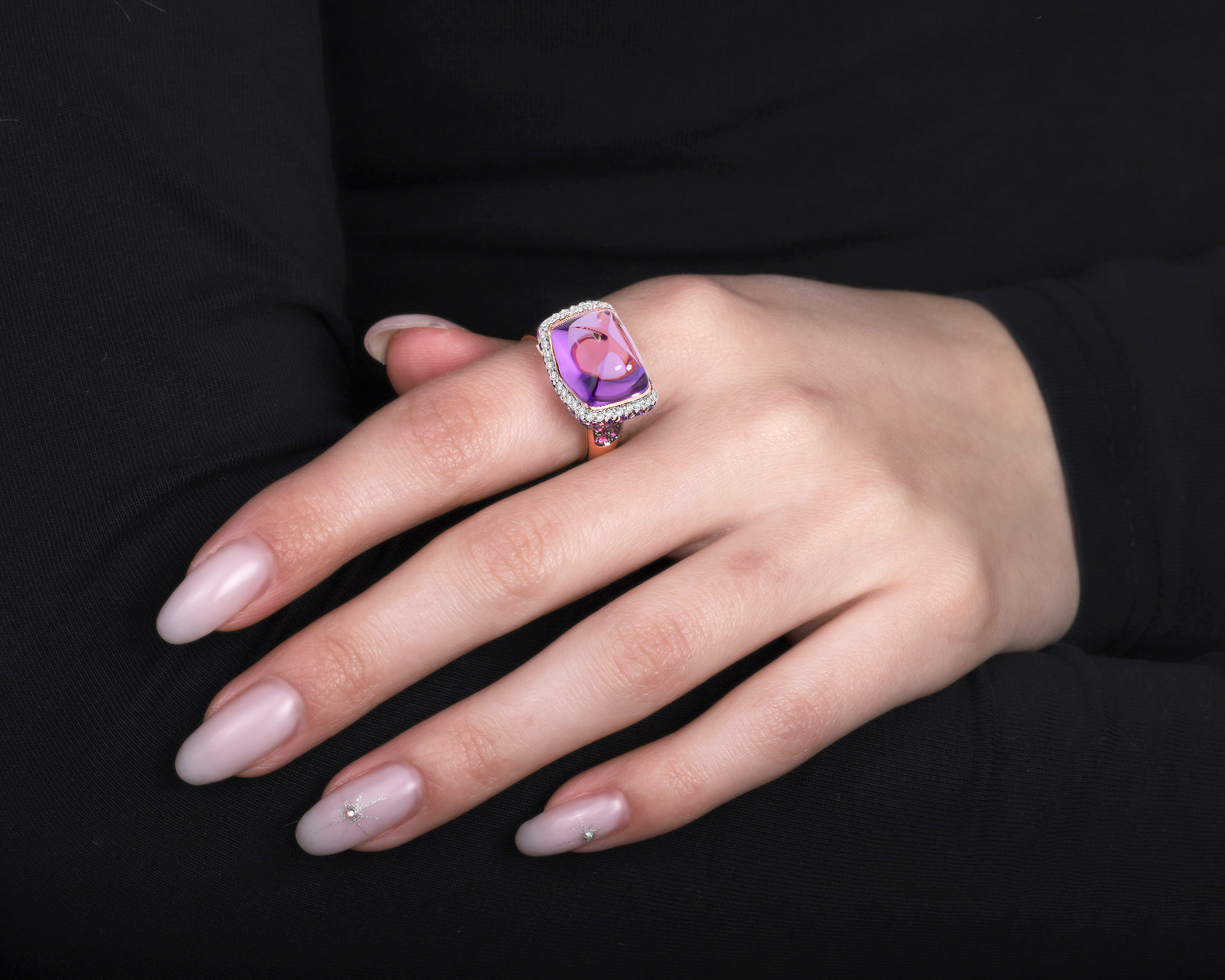 Оригинальное золотое кольцо с аметистами 9.60ct Belle Bague (GIM)