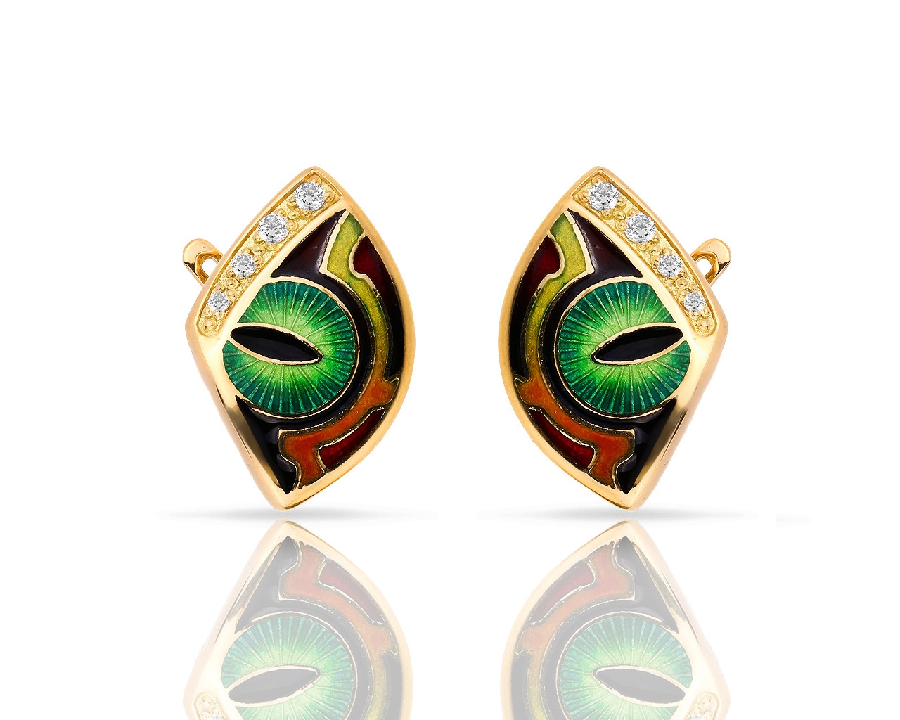 Золотые серьги с эмалями и бриллиантами 0.10ct Marmelad 250518/5