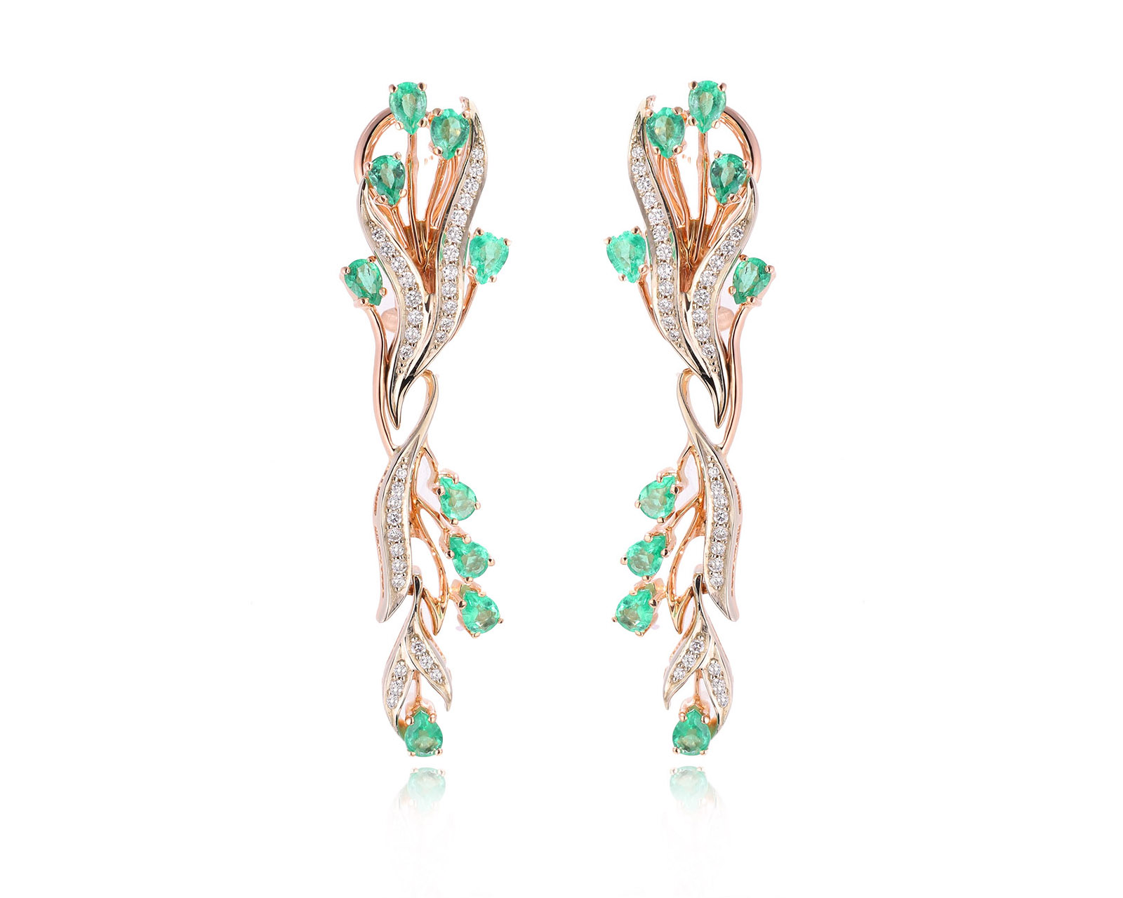 Оригинальные золотые серьги с изумрудами 2.30ct Ювелиры Урала 100226/10