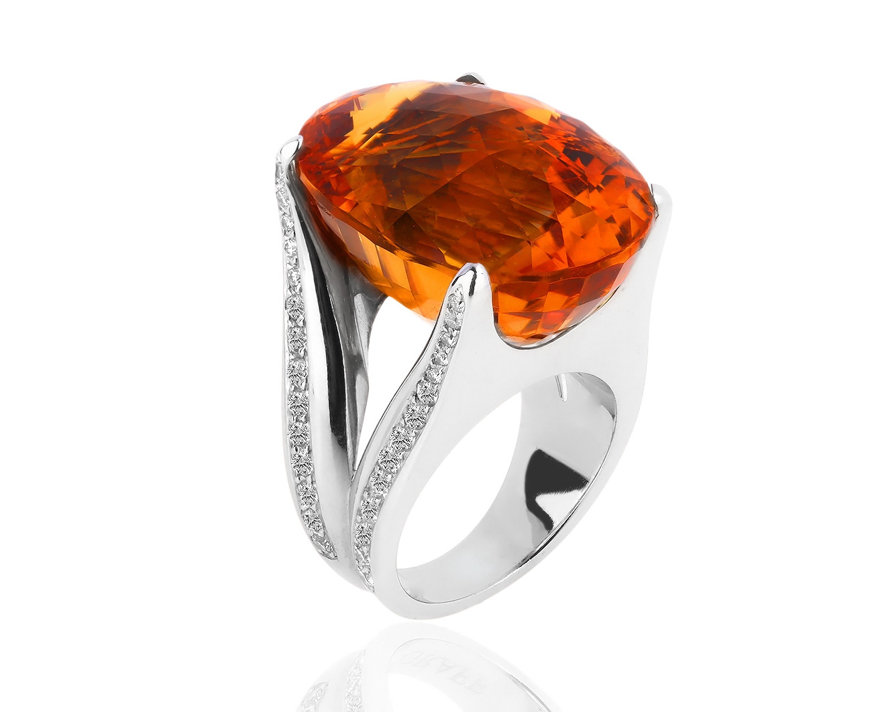 Золотое кольцо с медовым цитрином и бриллиантами 0.85ct 131218/13