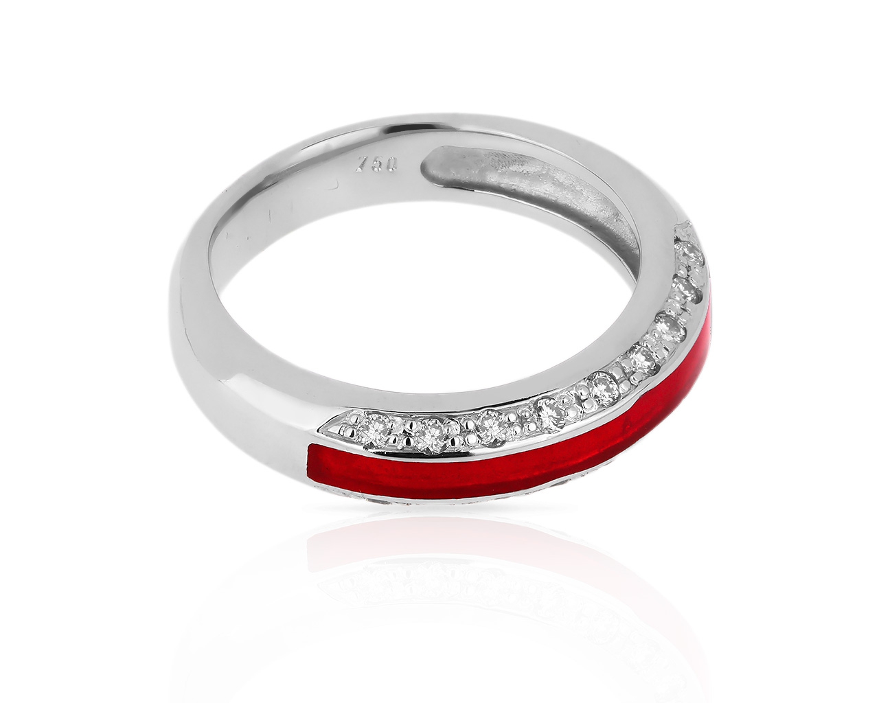 Золотое кольцо с красной эмалью и бриллиантами 0.26ct