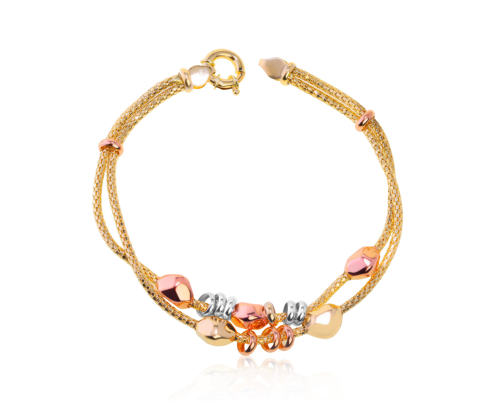 Модный золотой браслет с разноцветными шармами 040621/14