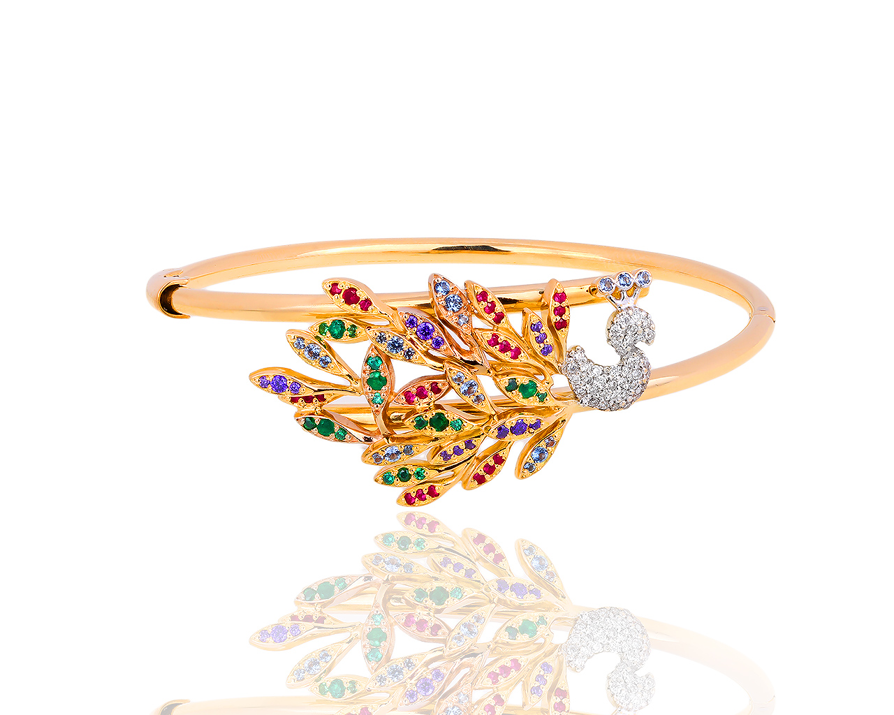 Яркий золотой браслет с бриллиантами и цветными камнями 160818/1