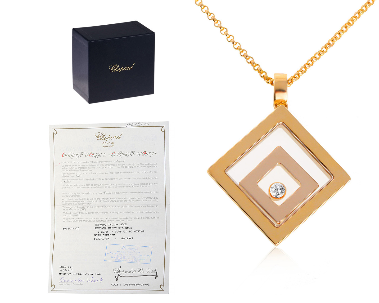 Оригинальный золотой кулон с бриллиантом 0.10ct Chopard Happy Diamond