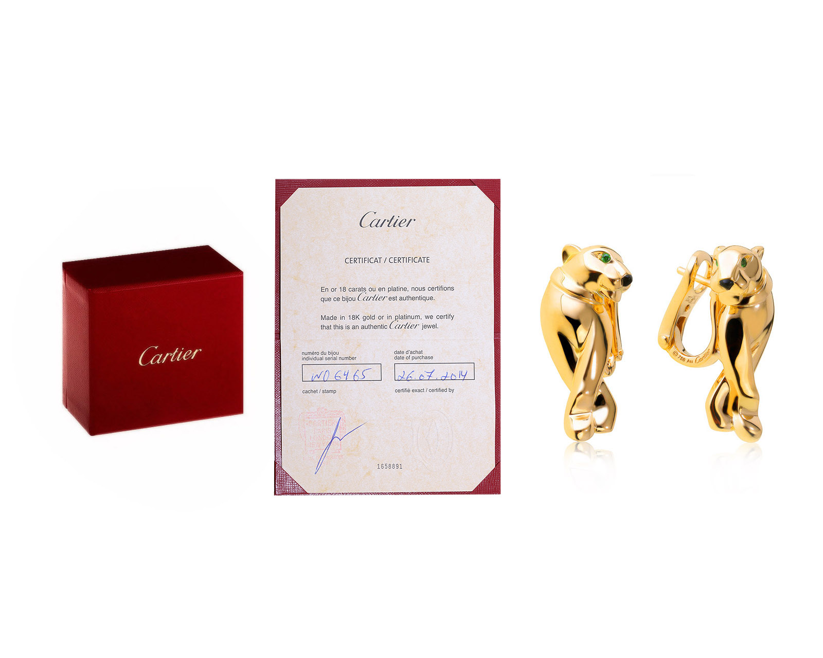 Оригинальные золотые серьги с тсаворитами 0.02ct Panthere de Cartier