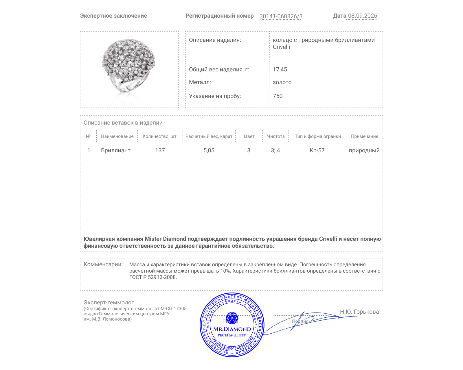 Оригинальное золотое кольцо с бриллиантами 5.05ct Crivelli