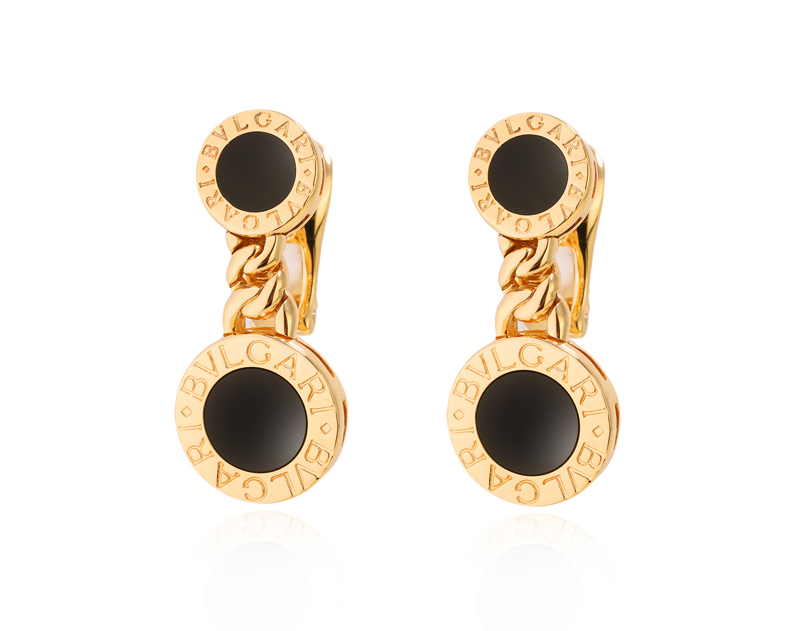 Оригинальные золотые серьги с ониксом 1.70ct Bvlgari Bvlgari 141224/3 Оригинальные золотые серьги с ониксом 1.70ct Bvlgari Bvlgari 141224/3