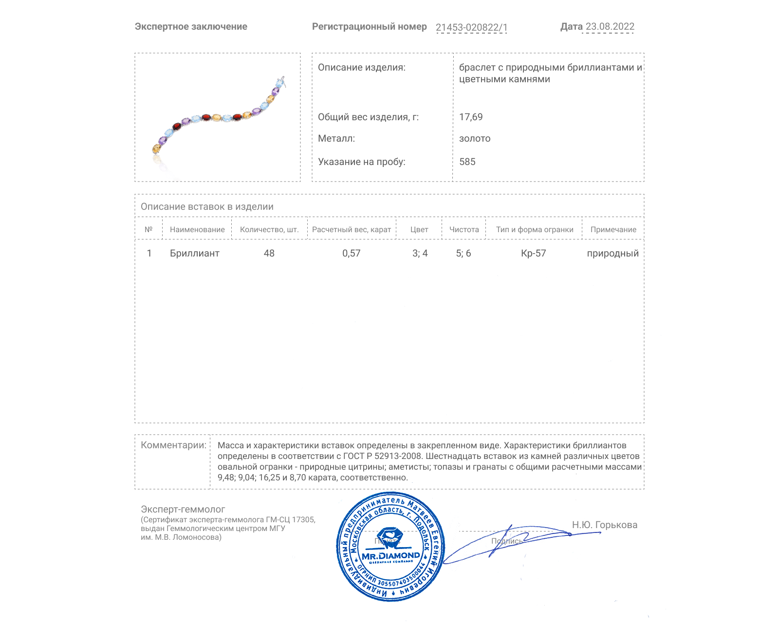 Коктейльный золотой браслет с цветными камнями
