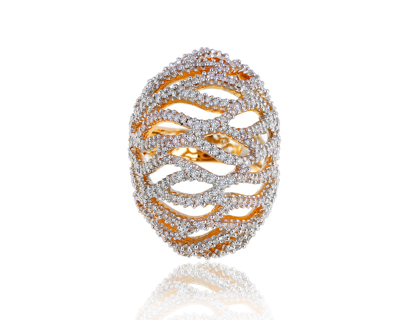Богатое золотое кольцо с бриллиантами 2.40ct