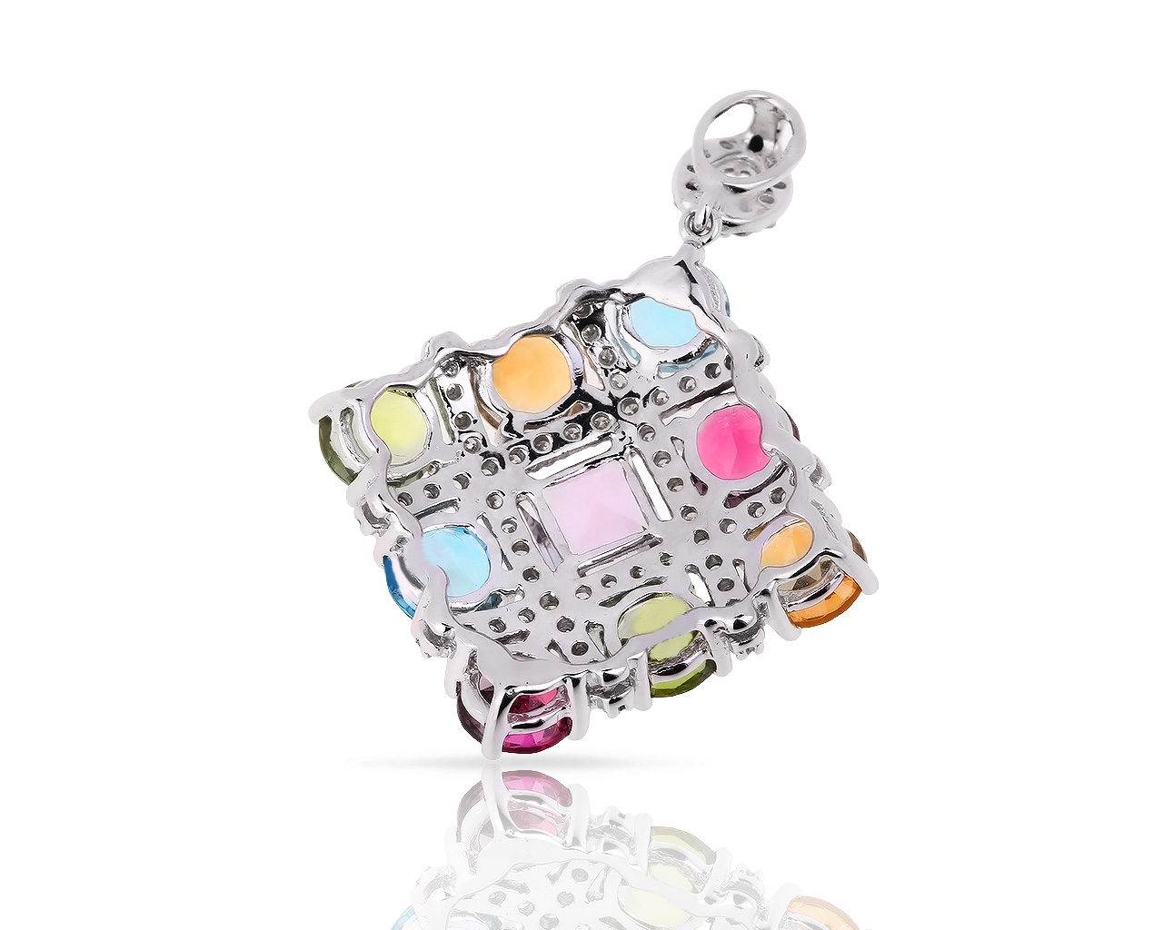 Золотая подвеска с цветными камнями и бриллиантами 0.44ct