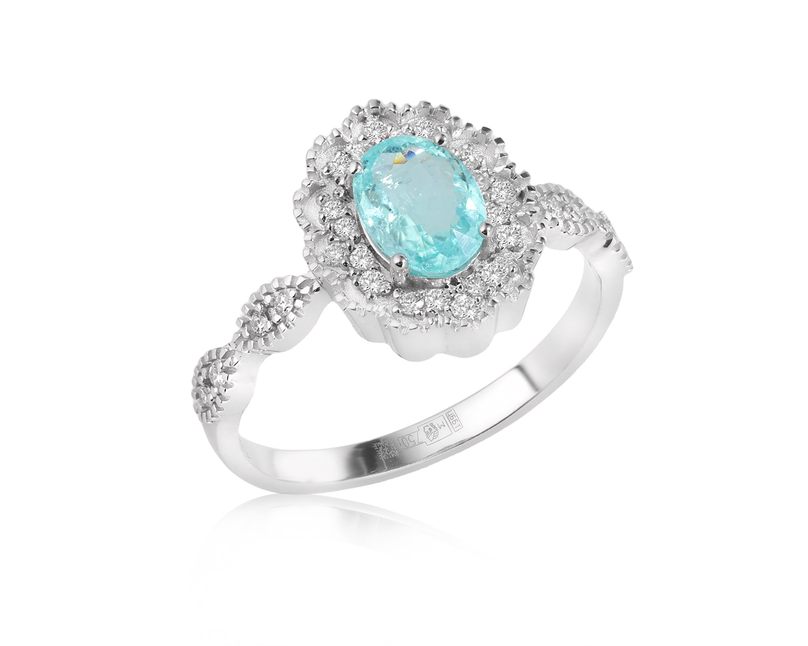 Золотое кольцо с турмалином параиба Мозамбик 0.96ct Evgeny Matveev 070426/Б284