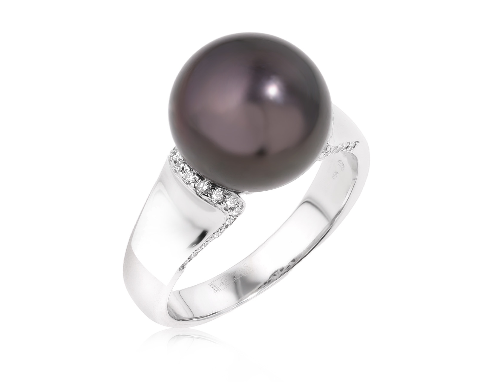 Золотое кольцо с жемчугом 12.40 мм и бриллиантами 0.25ct 260625/11