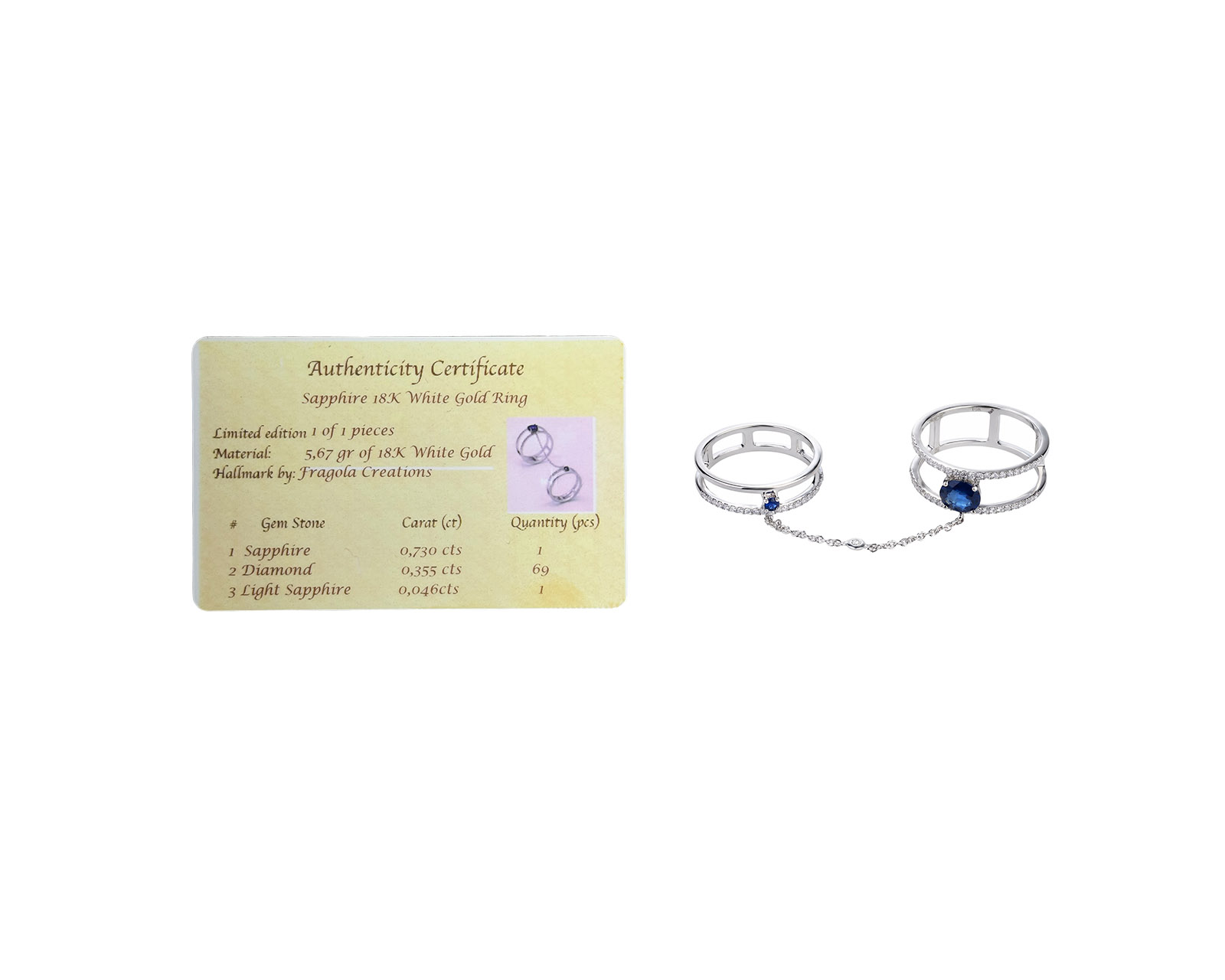 Оригинальное золотое кольцо с сапфирами 0.77ct Fragola Creations