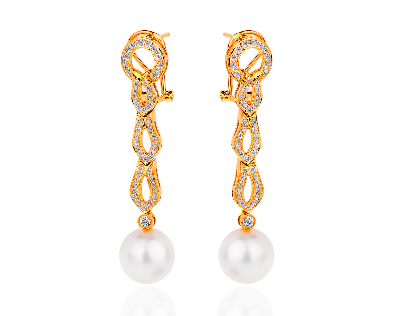 Золотые серьги с жемчугом и бриллиантами 0.86ct 170119/5
