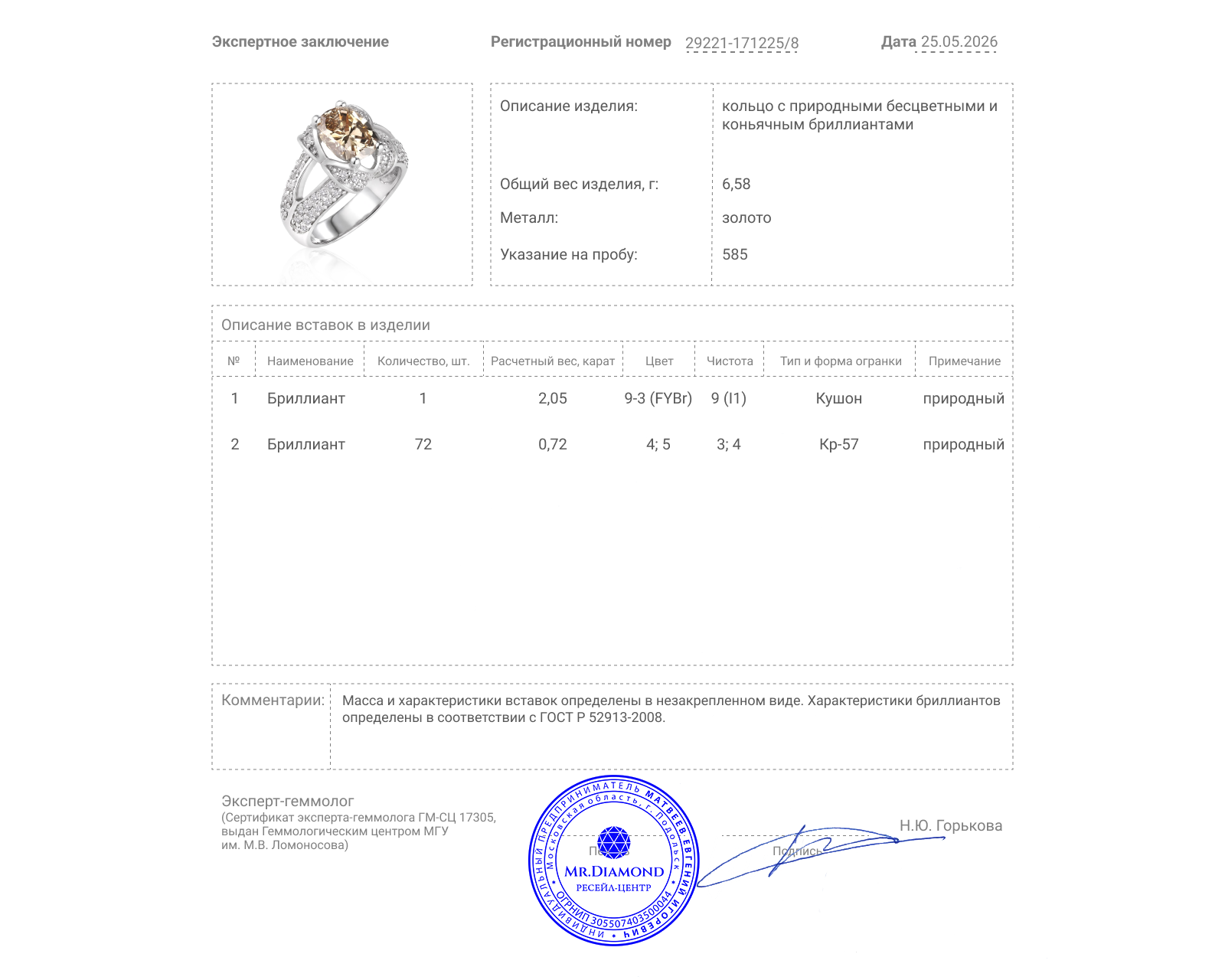 Золотое кольцо с бриллиантами 2.77ct
