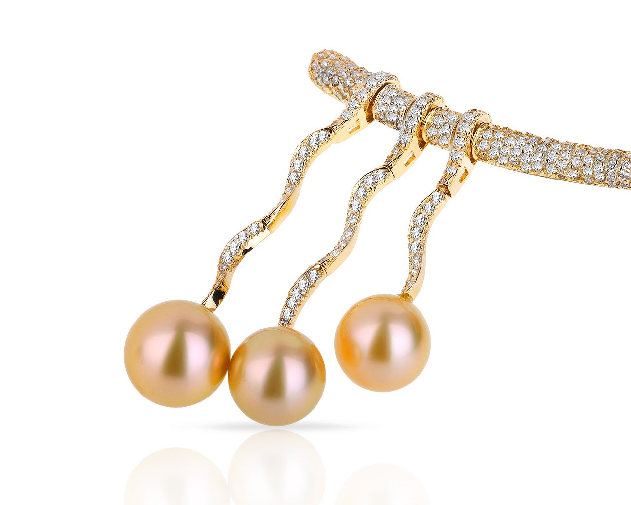 Изысканное золотое колье с жемчугом и бриллиантами 2.68ct 050318/22