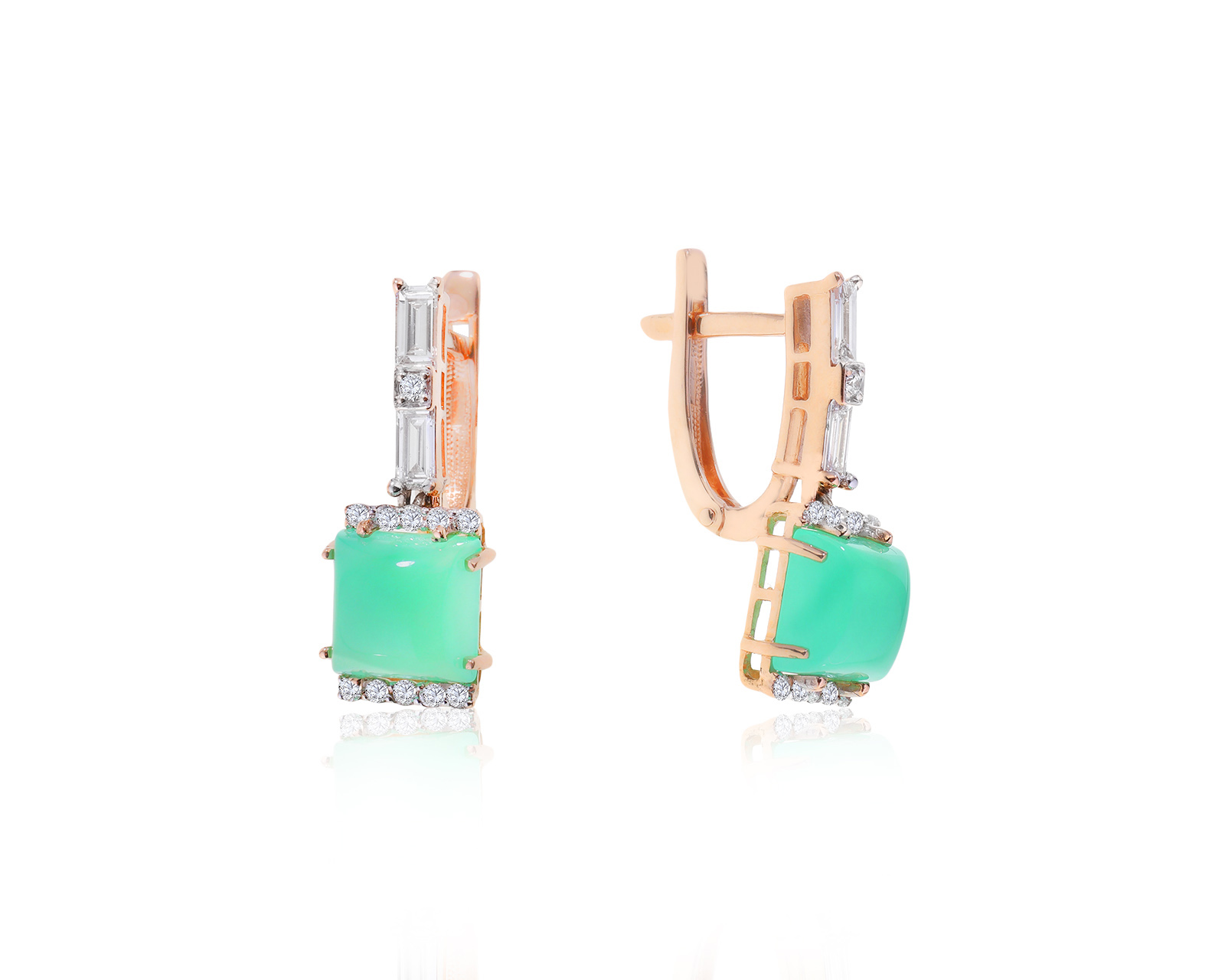 Изящные золотые серьги с хризопразами 2.82ct 051022/6