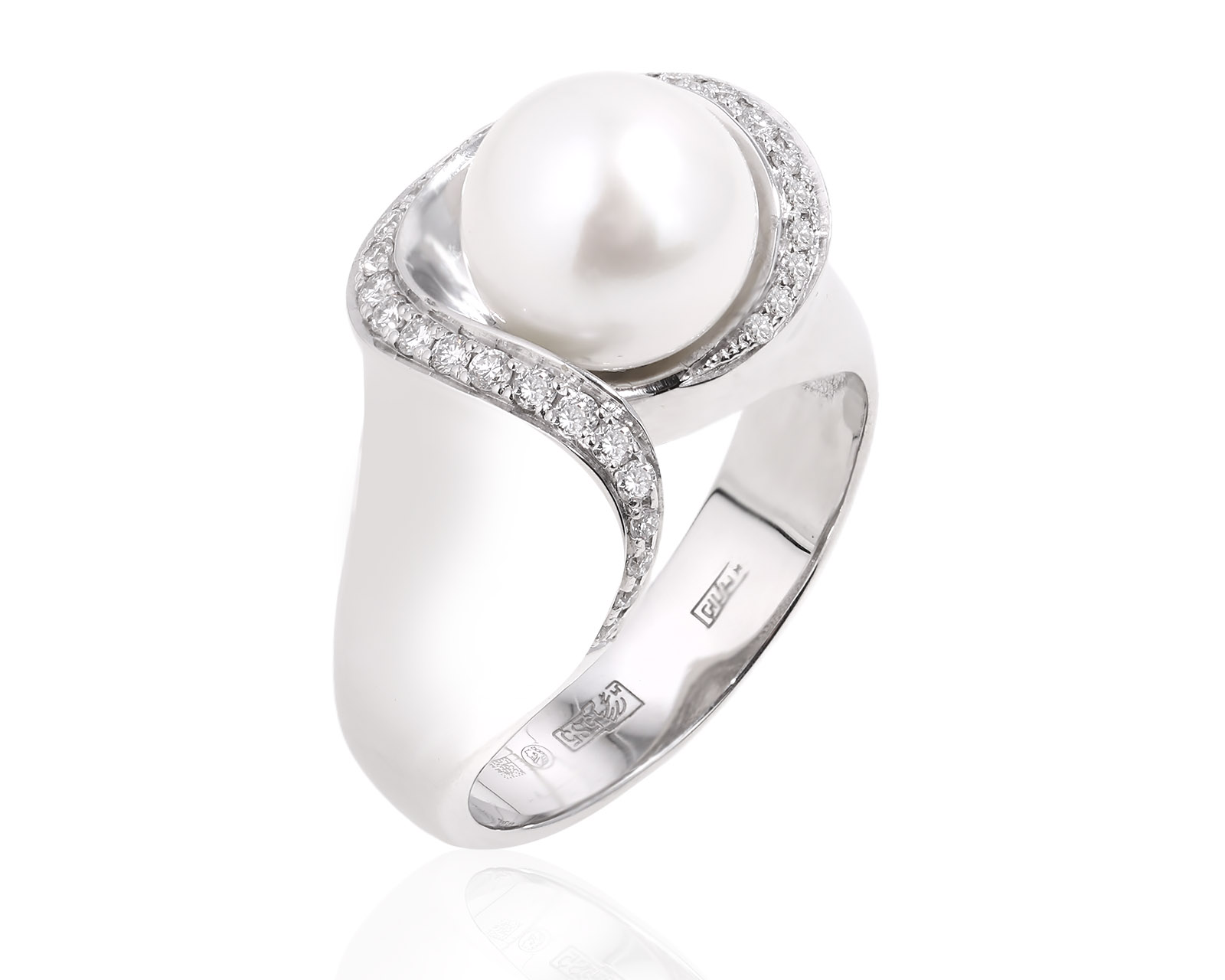 Золотое кольцо с жемчугом и бриллиантами 0.30ct 010725/3