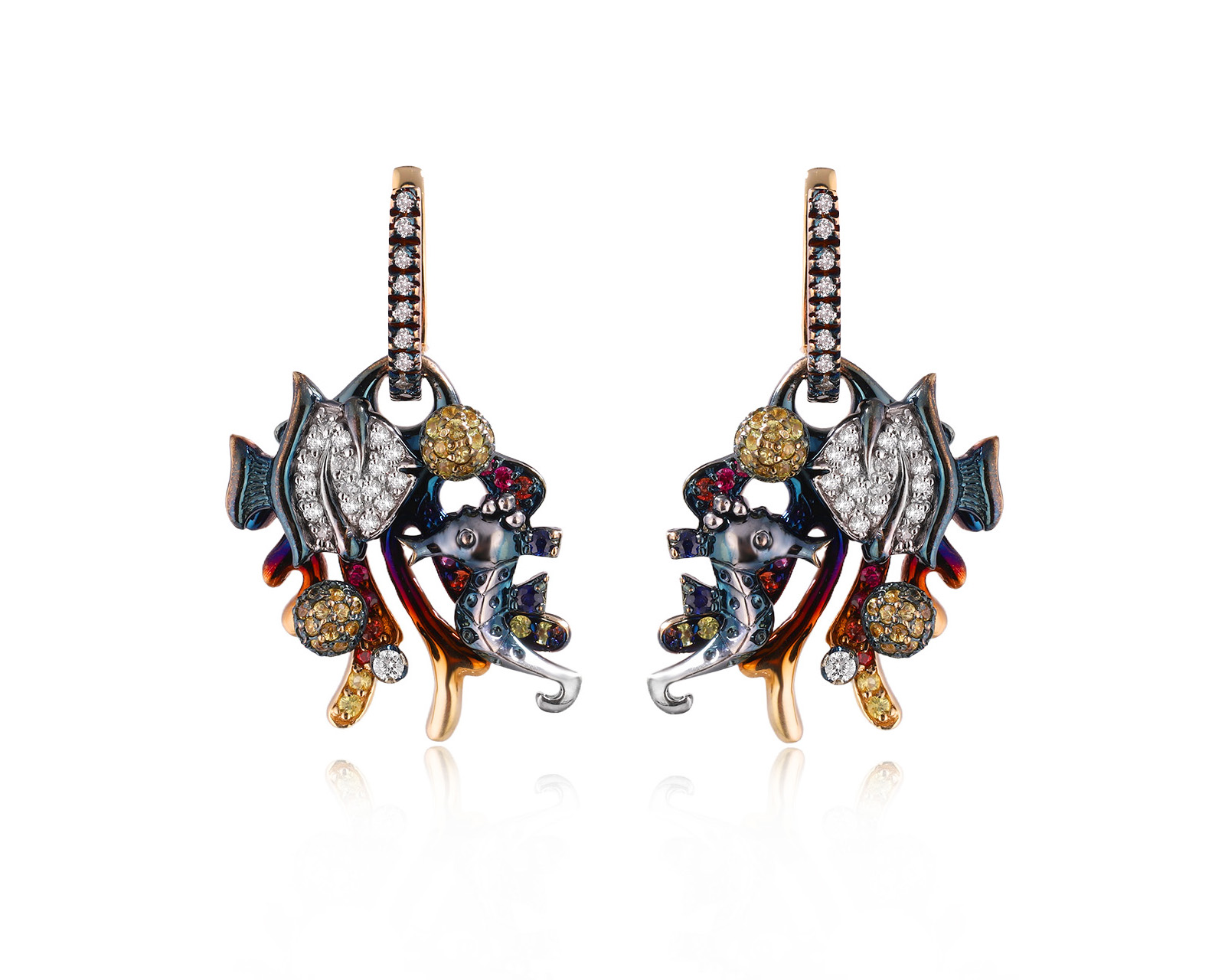 Оригинальные золотые серьги с цветными камнями 1.03ct Roberto Bravo Le Grand Bleu 310126/5