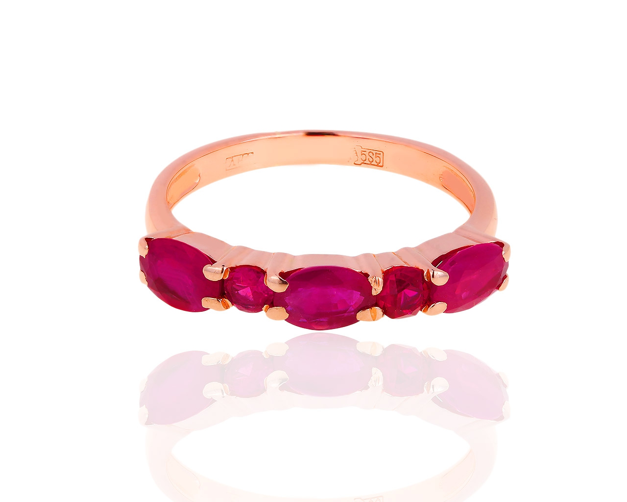 Интересное золотое кольцо с рубинами 1.32ct 021018/6