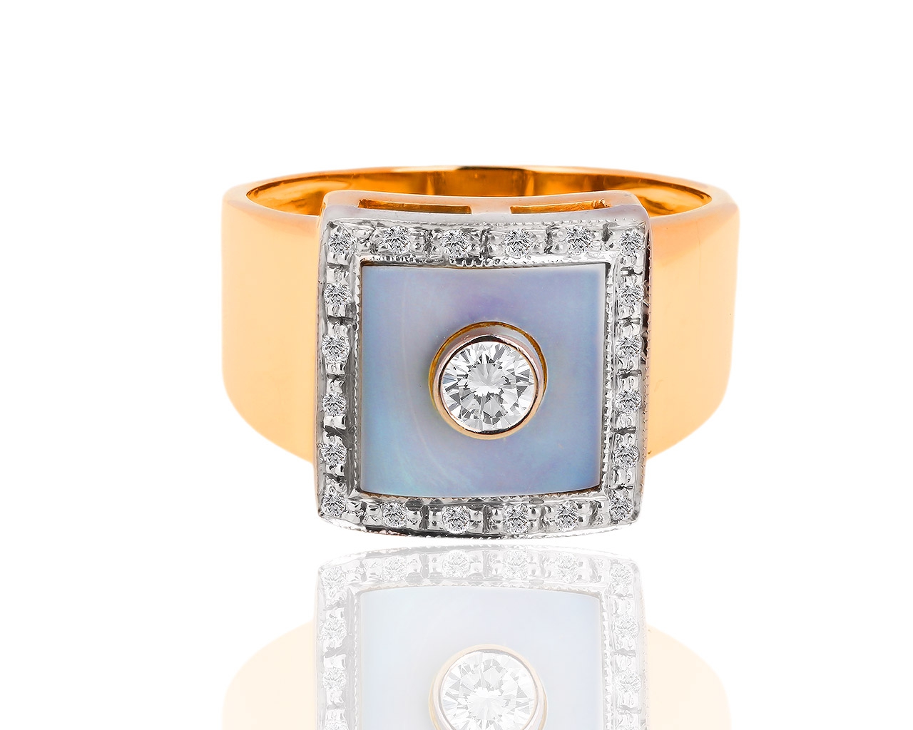 Золотое кольцо с перламутром и бриллиантами 0.22ct 011018/7