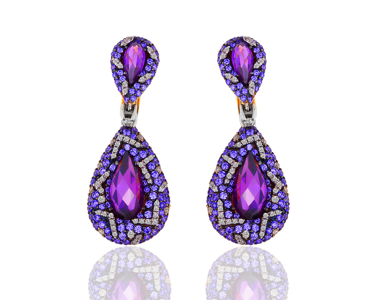 Золотые серьги с аметистами и бриллиантами 0.70ct 121218/2 Золотые серьги с аметистами и бриллиантами 0.70ct 121218/2