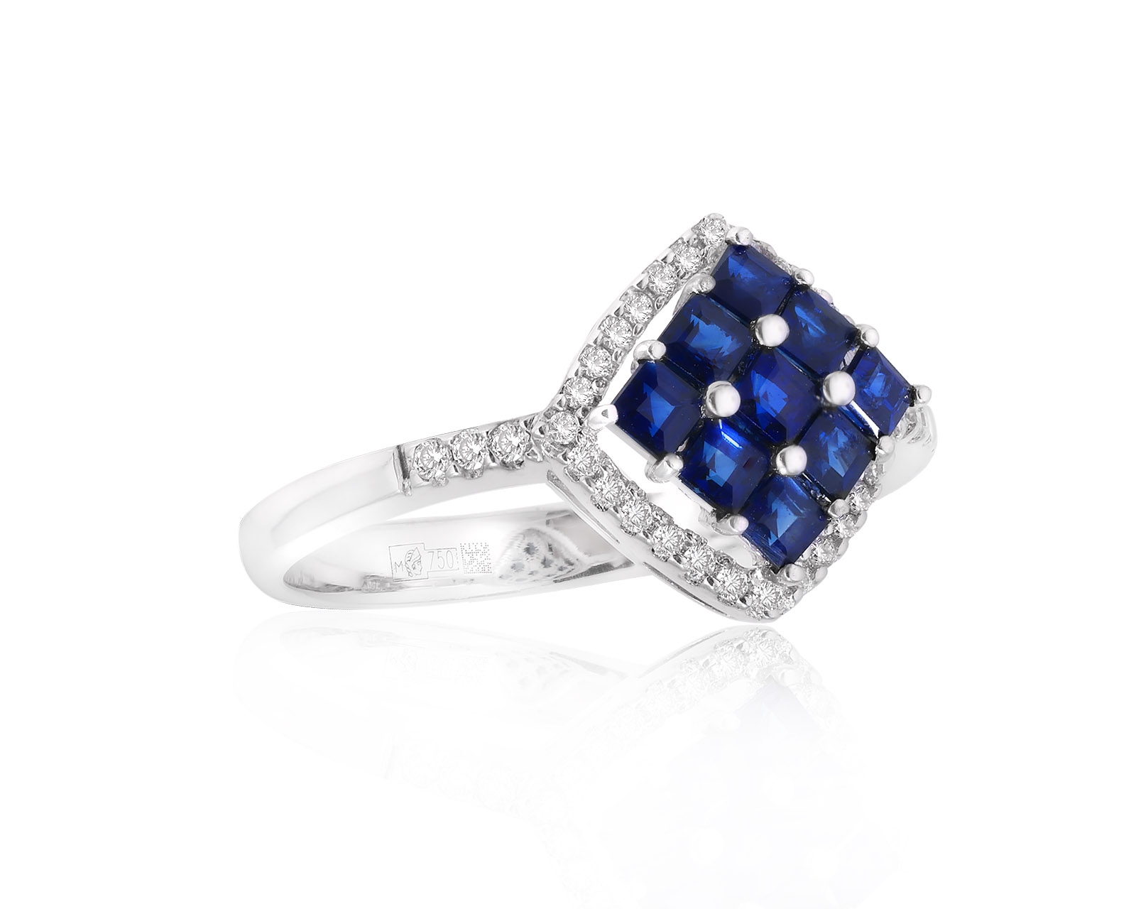 Золотое кольцо с сапфирами 0.72ct и бриллиантами 0.15ct