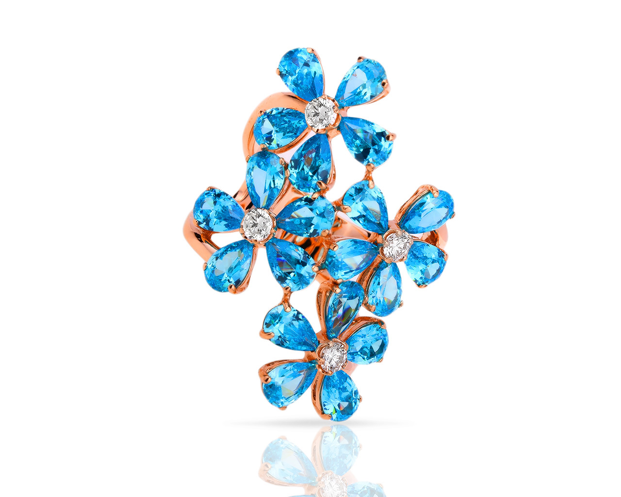 Интересное золотое кольцо с топазами и бриллиантами 0.42ct 170318/4