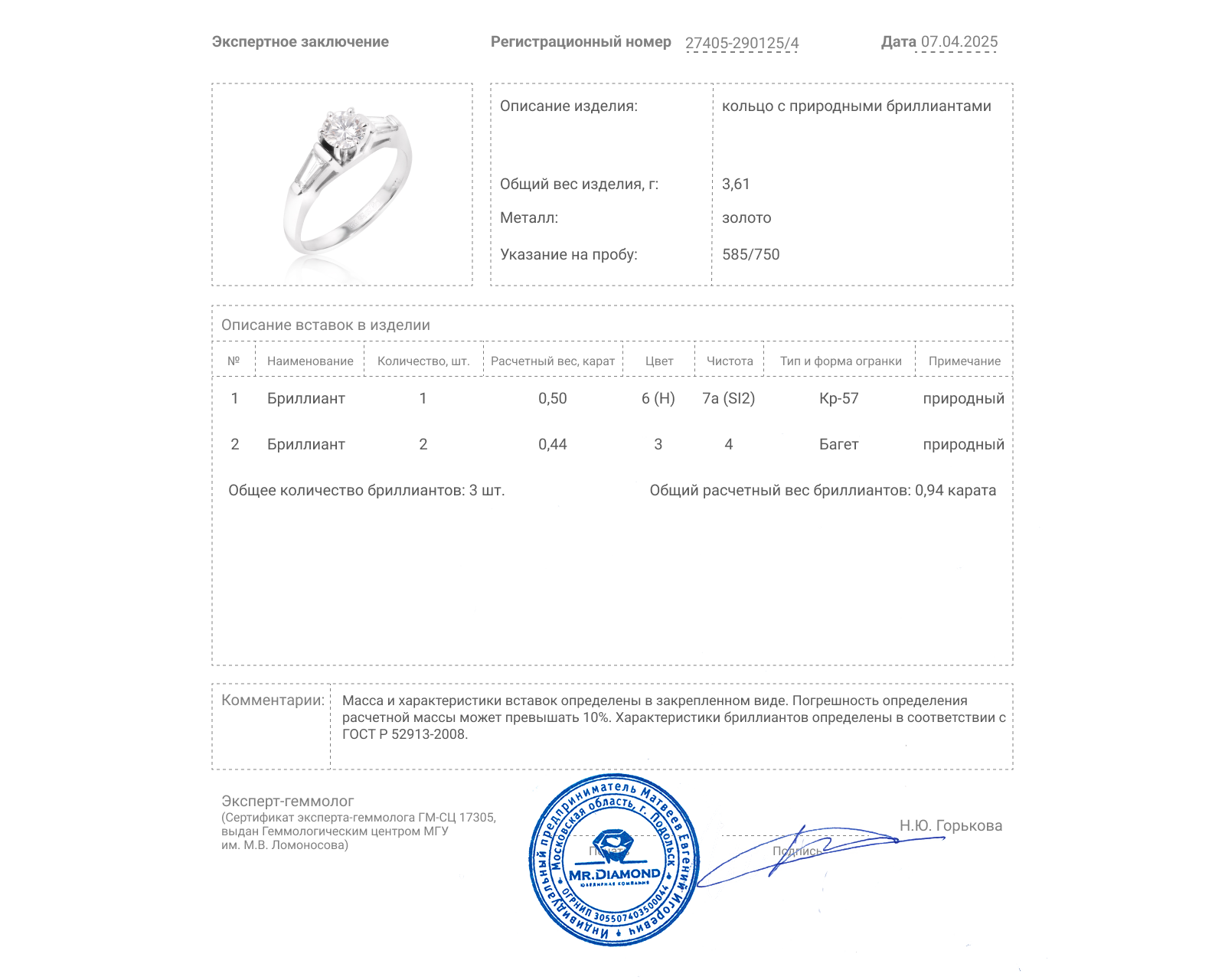 Золотое кольцо с бриллиантами 0.94ct