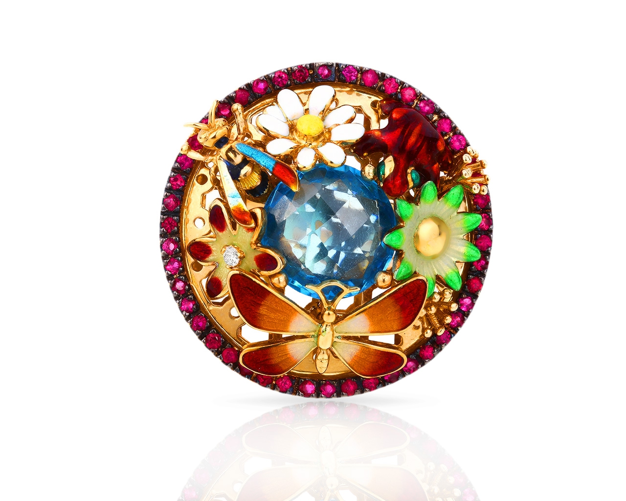 Золотое кольцо с бриллиантом и рубинами 0.55ct Roberto Bravo