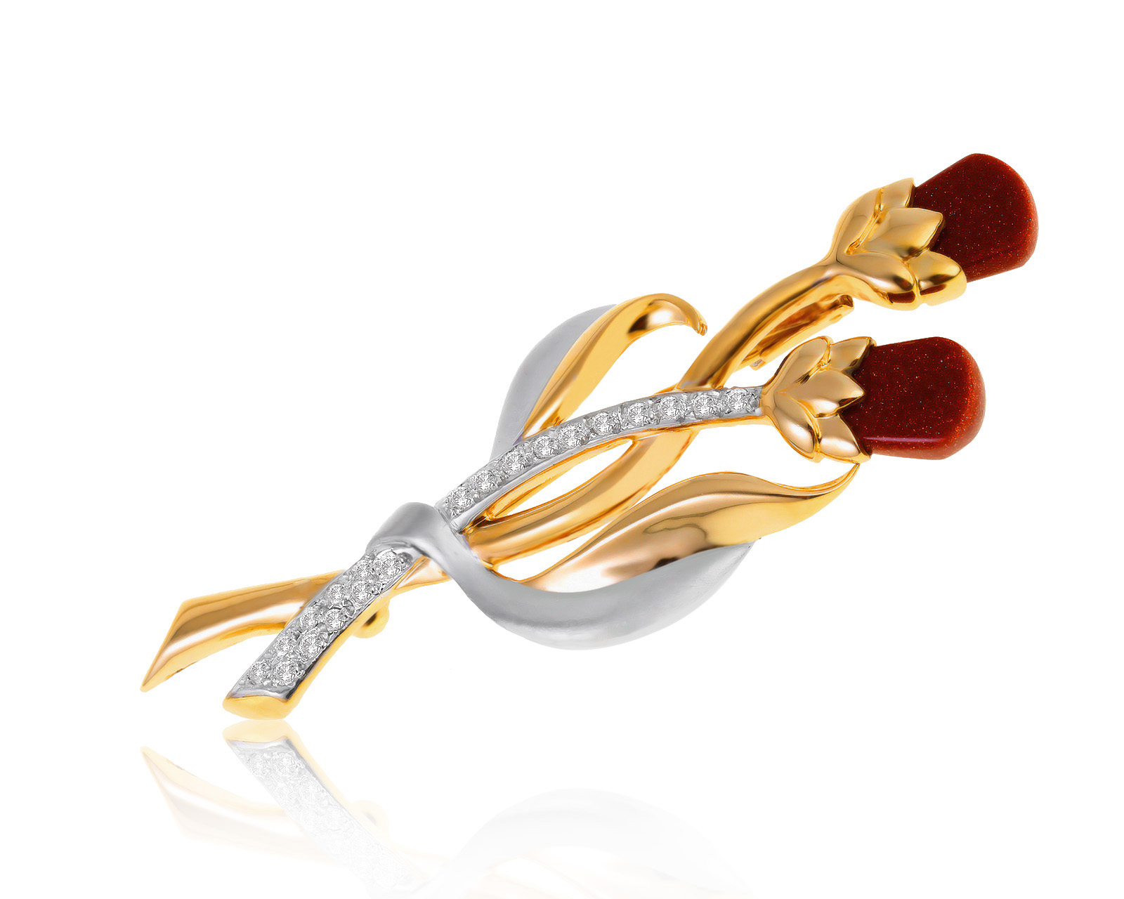 Притягательная золотая брошь с бриллиантами 0.30ct