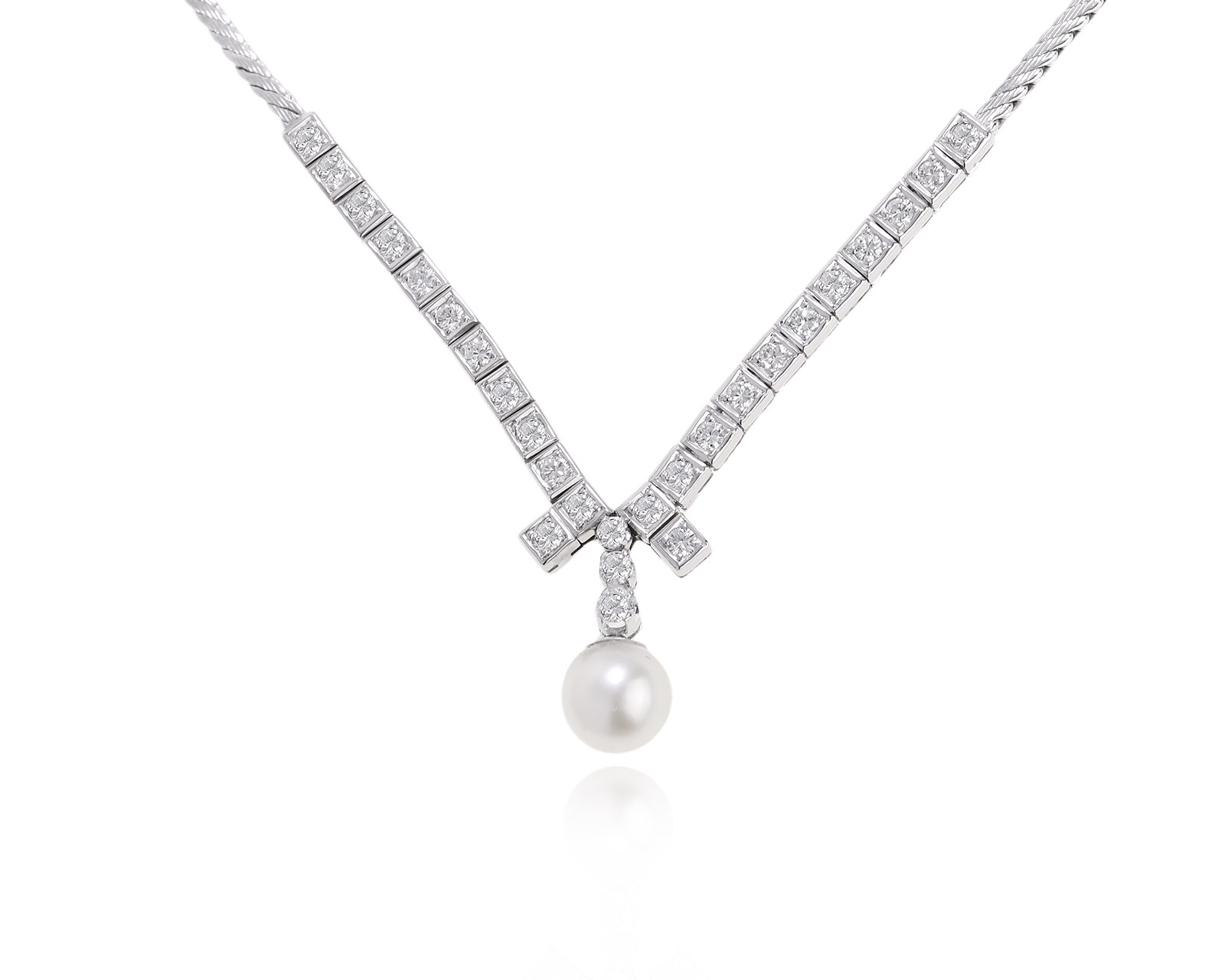 Золотое колье с жемчугом 7.40 мм и бриллиантами 0.87ct 140825/10