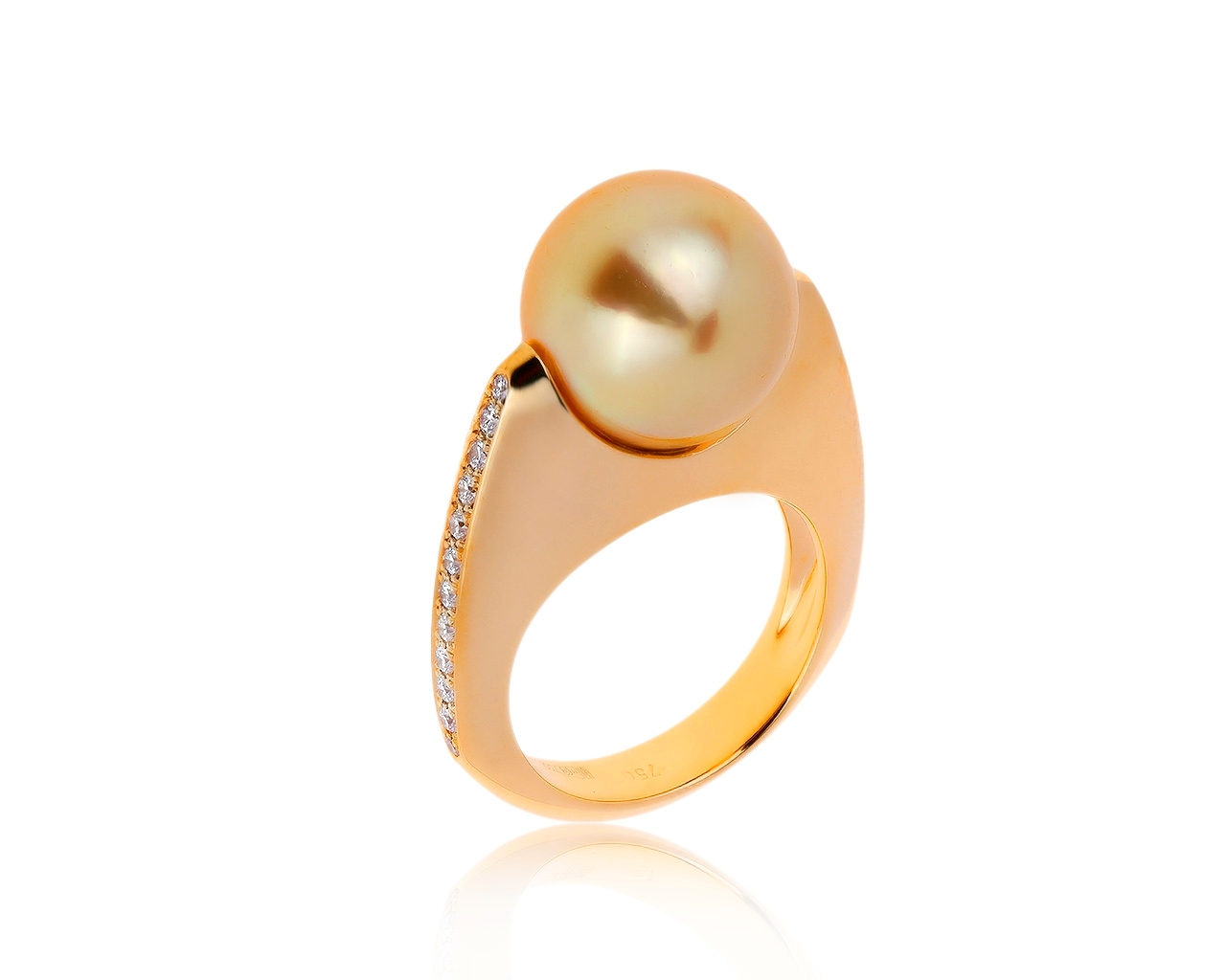 Безупречное золотое кольцо с жемчугом 13.40 мм 191019/2
