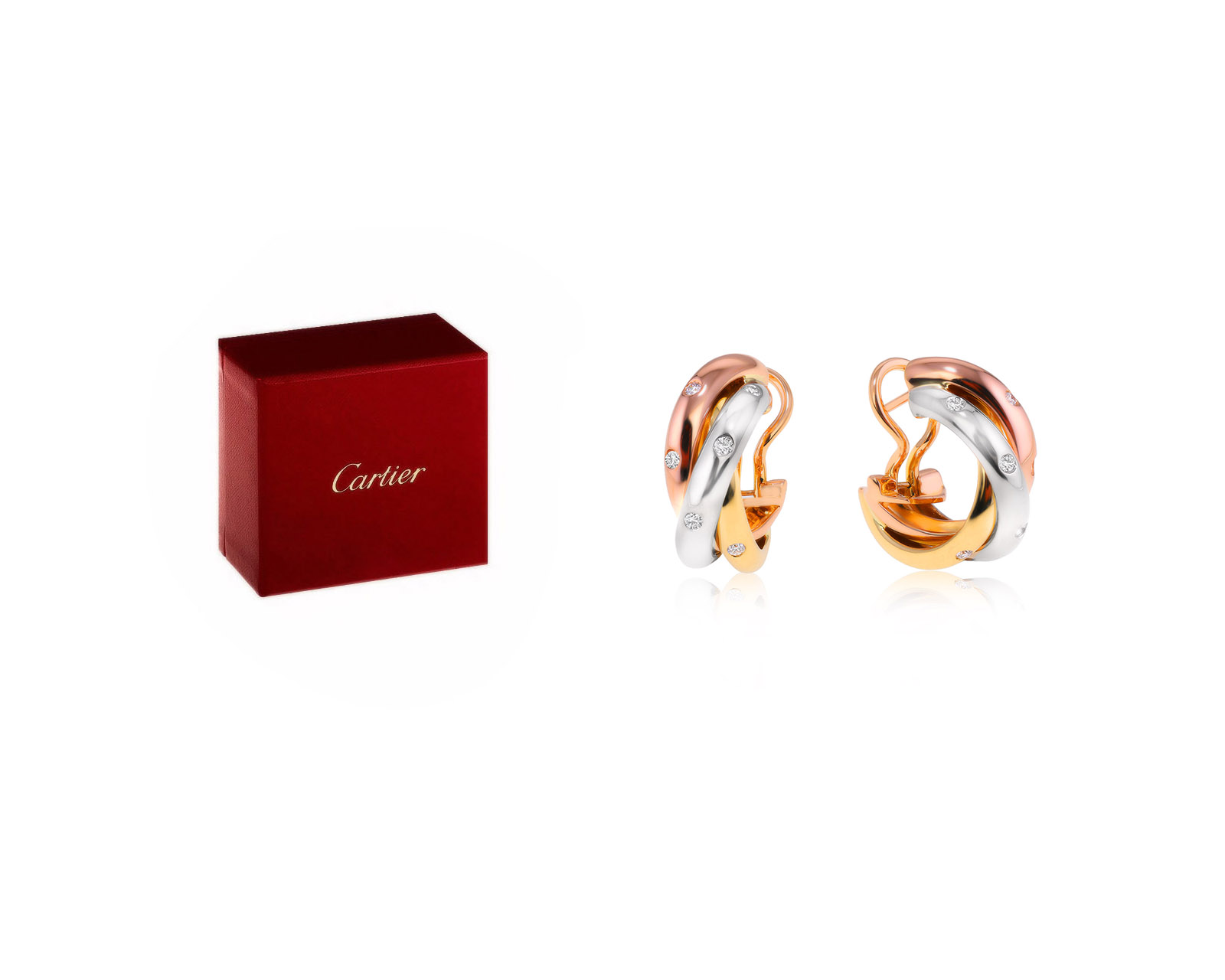 Оригинальные золотые серьги Cartier Trinity