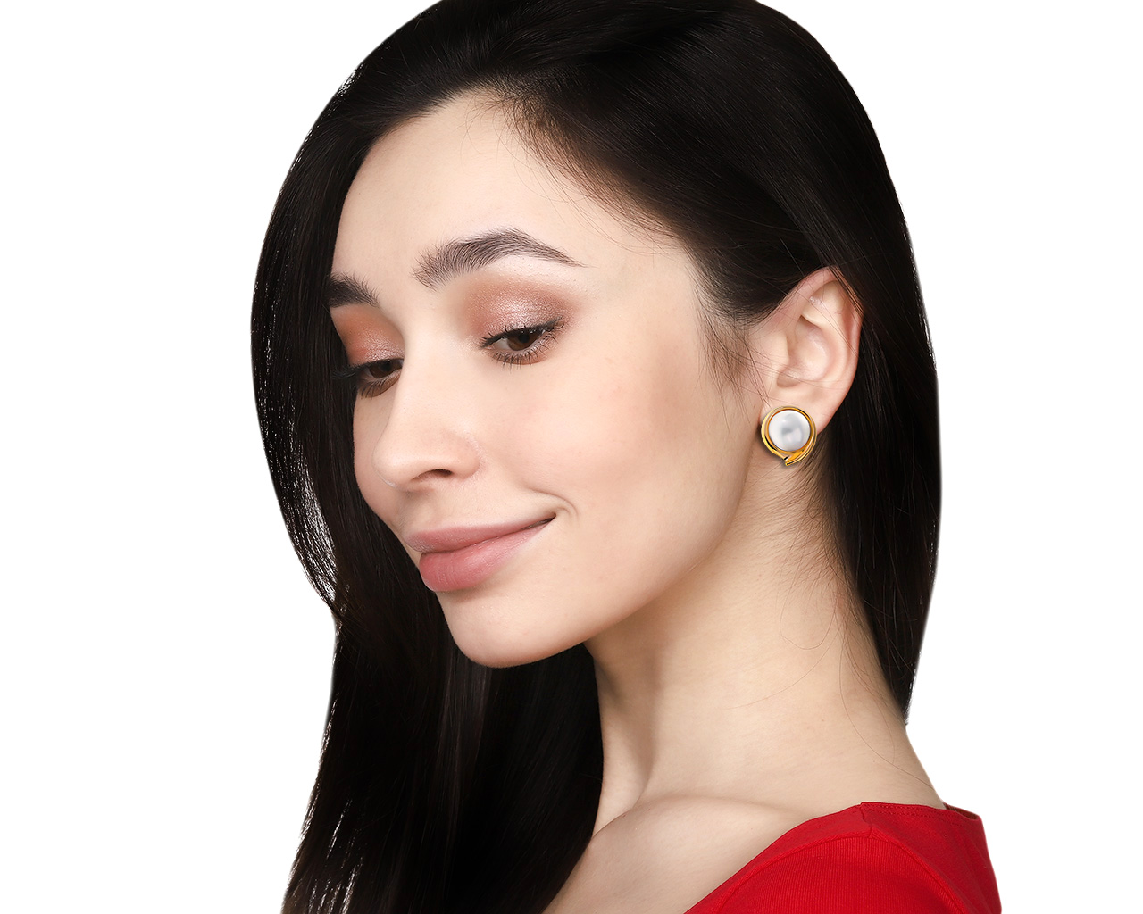 Красивые золотые серьги с жемчугом 15.50 мм