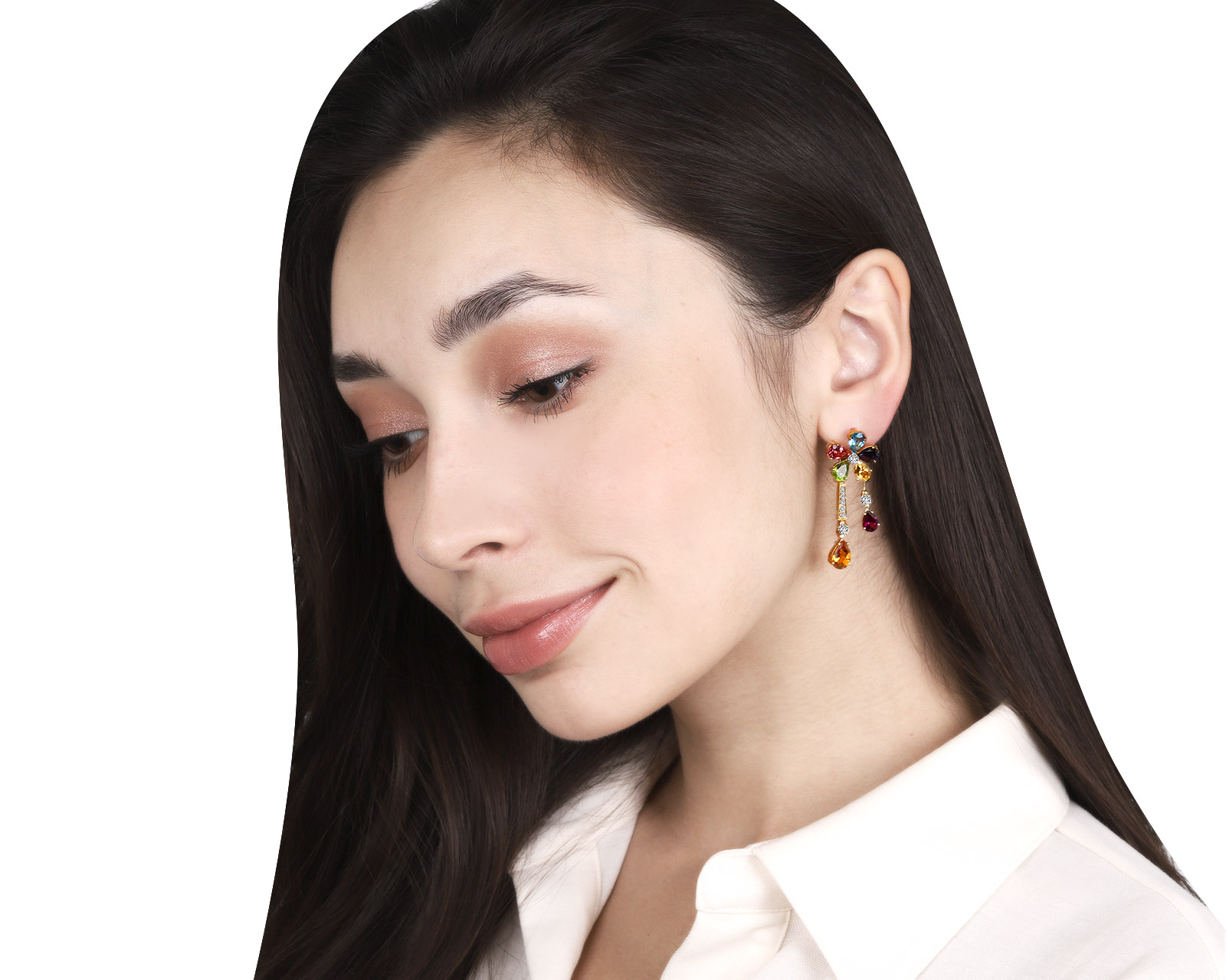 Волшебные золотые серьги с цветными камнями 7.08ct