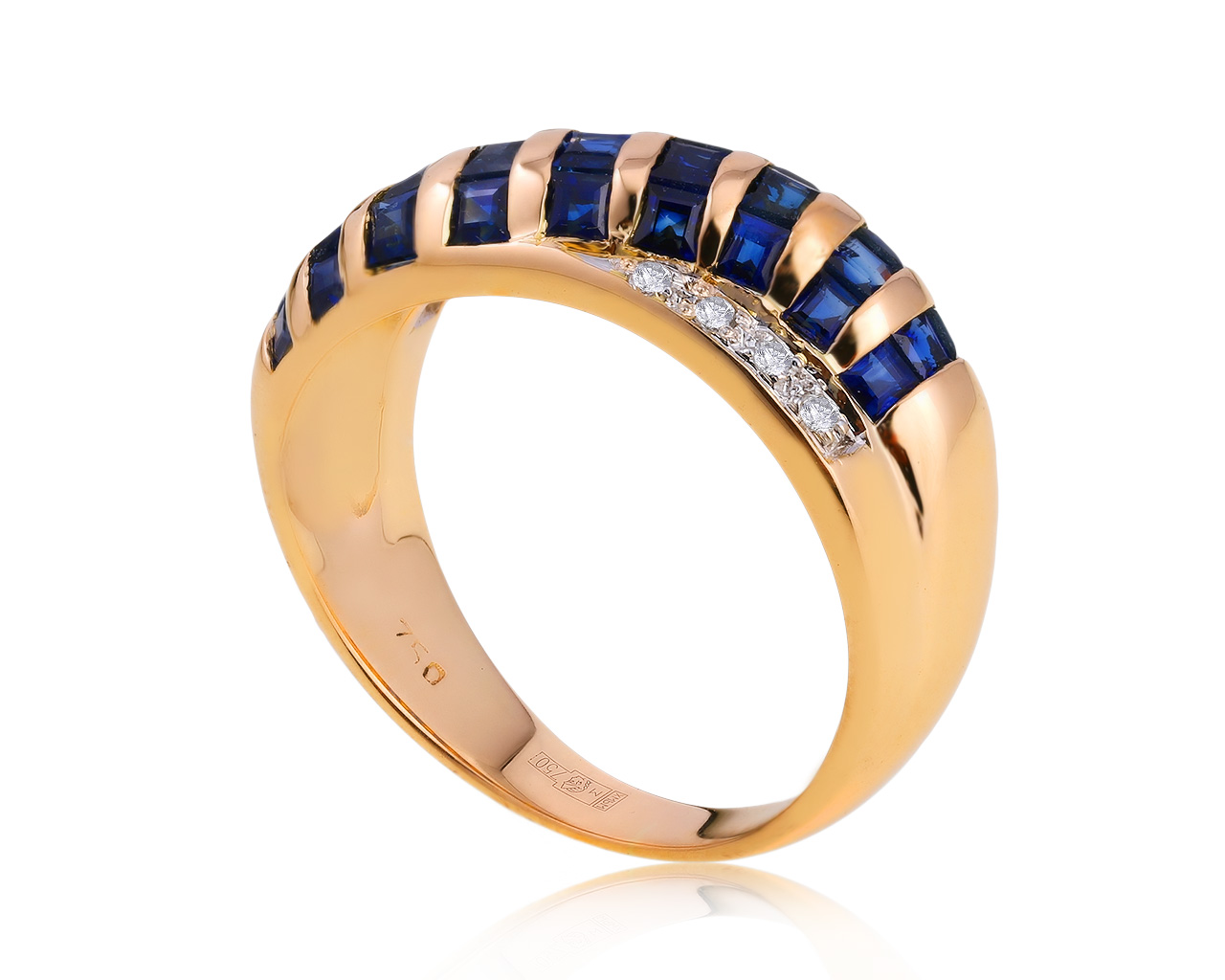 Великолепное золотое кольцо с сапфирами 1.90ct