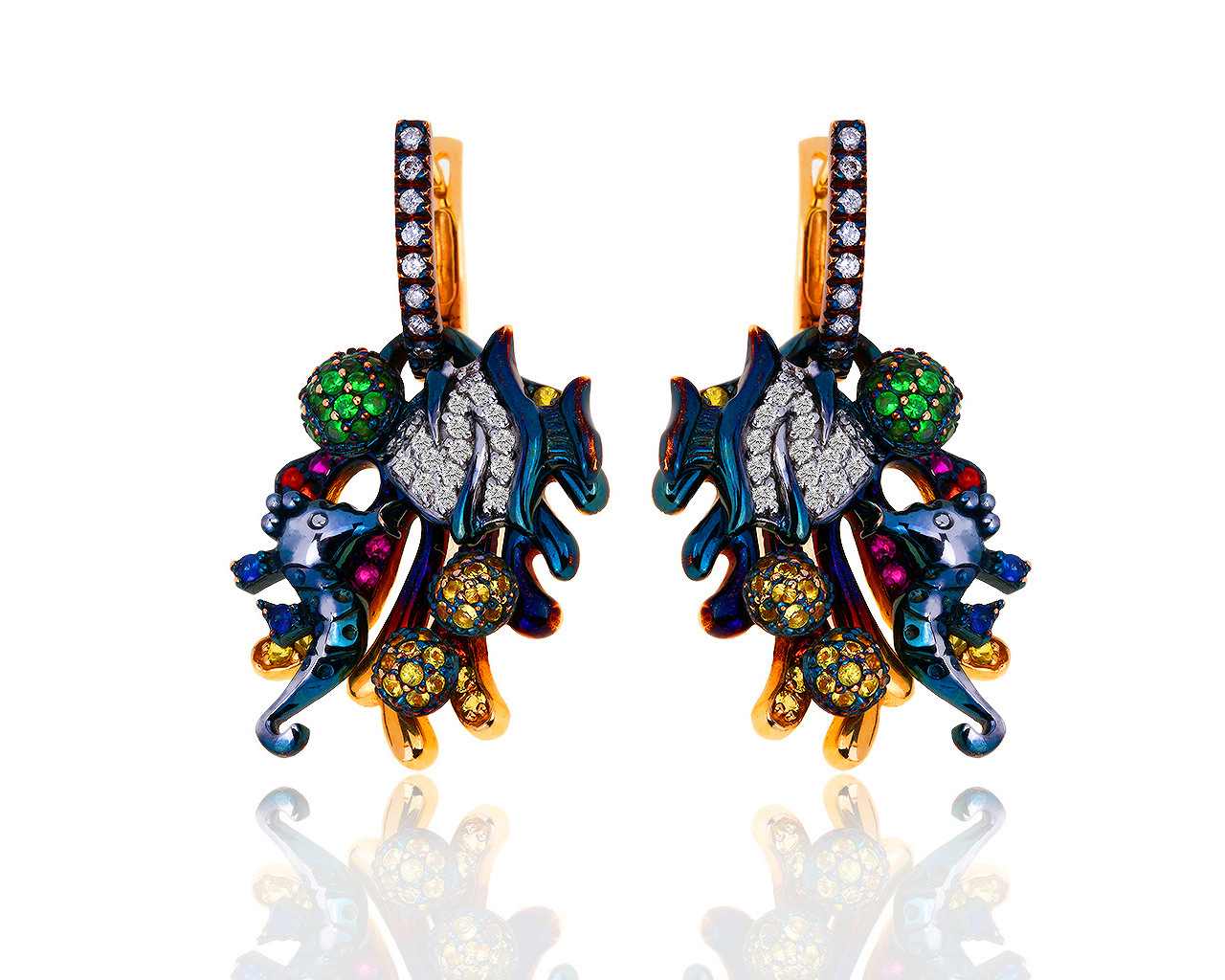 Золотые серьги с бриллиантами и сапфирами Roberto Bravo 070519/4