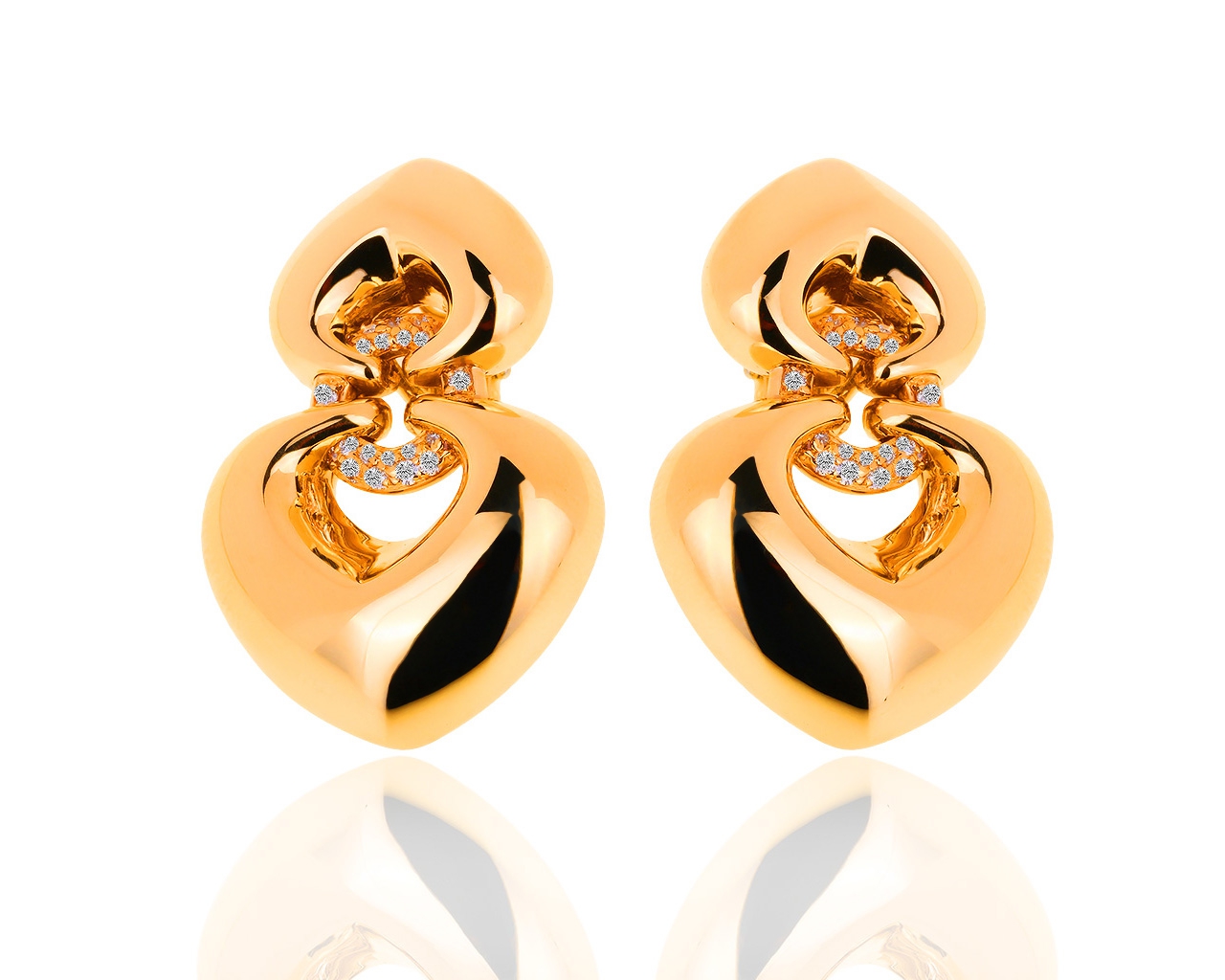Оригинальные золотые серьги с бриллиантами 0.33ct Bvlgari Double Heart 201218/13