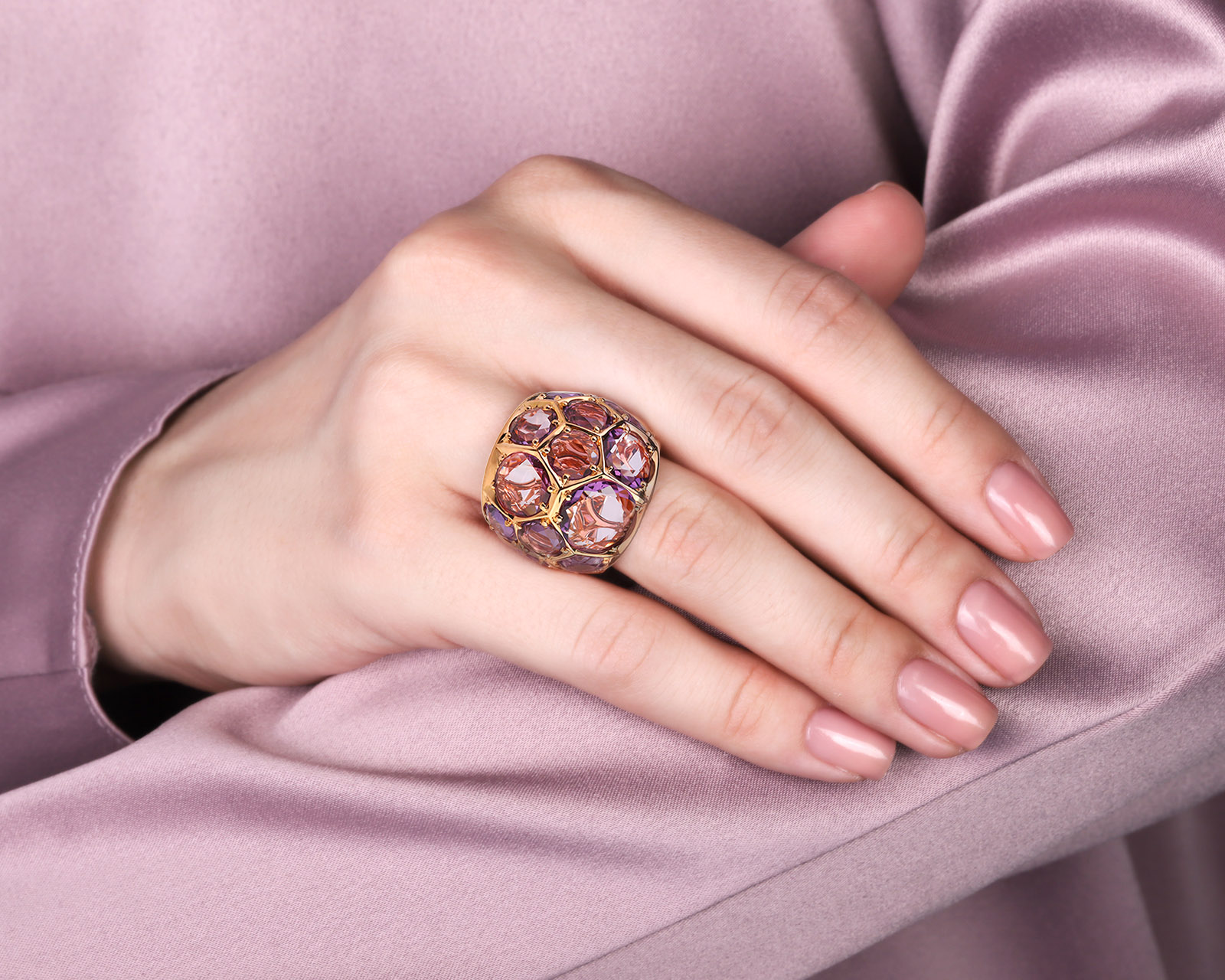 Оригинальное золотое кольцо с аметистами 10.00ct MiMi Cocktail