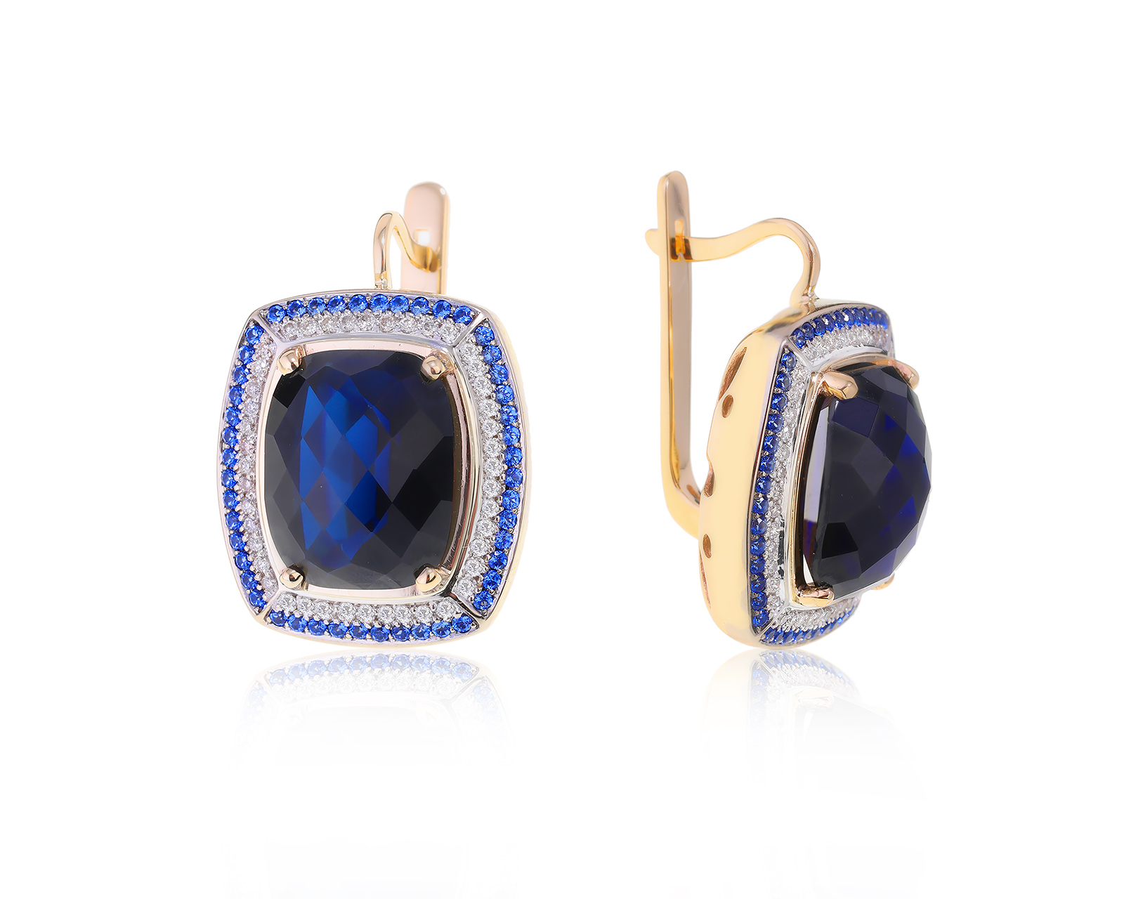 Праздничные золотые серьги с сапфирами 31.35ct 150522/8