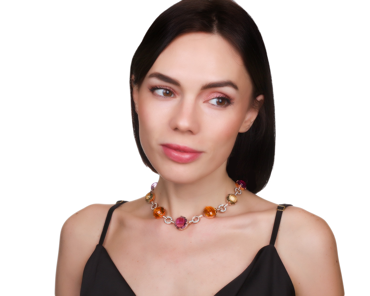 Прекрасное золотое колье с цветными камнями 115.68ct