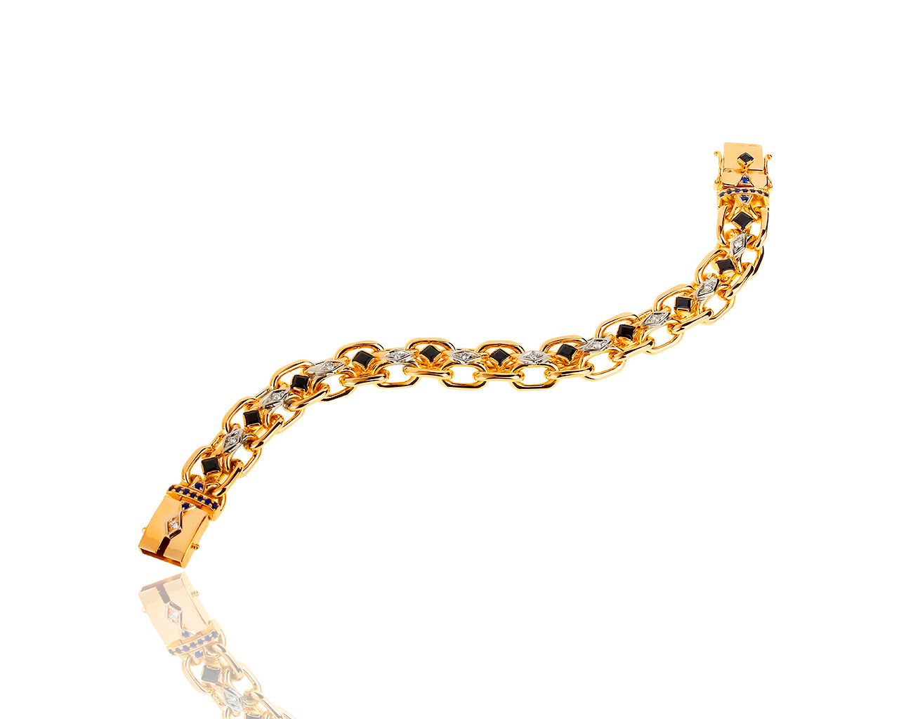 Солидный золотой браслет с бриллиантами и сапфирами 4.22ct 050219/3