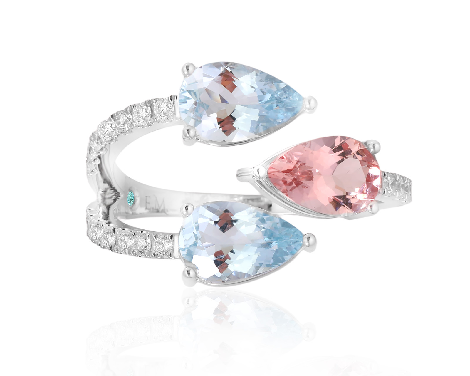 Золотое кольцо с морганитом 0.69ct и аквамаринами 1.49ct Evgeny Matveev