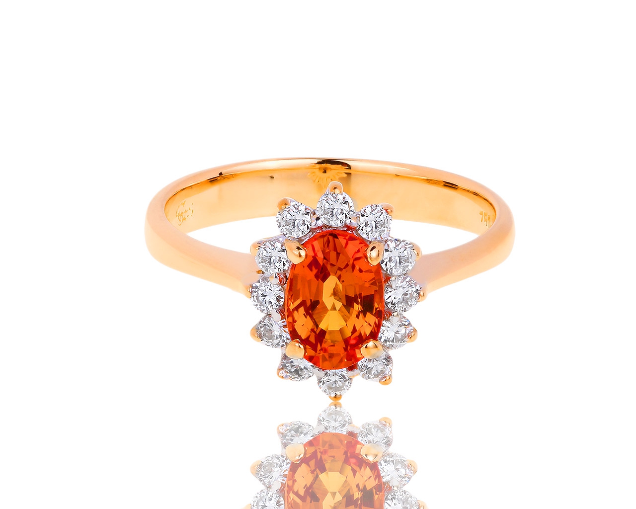 Золотое кольцо с бриллиантами и оранжевым сапфиром 0.83ct 160818/13