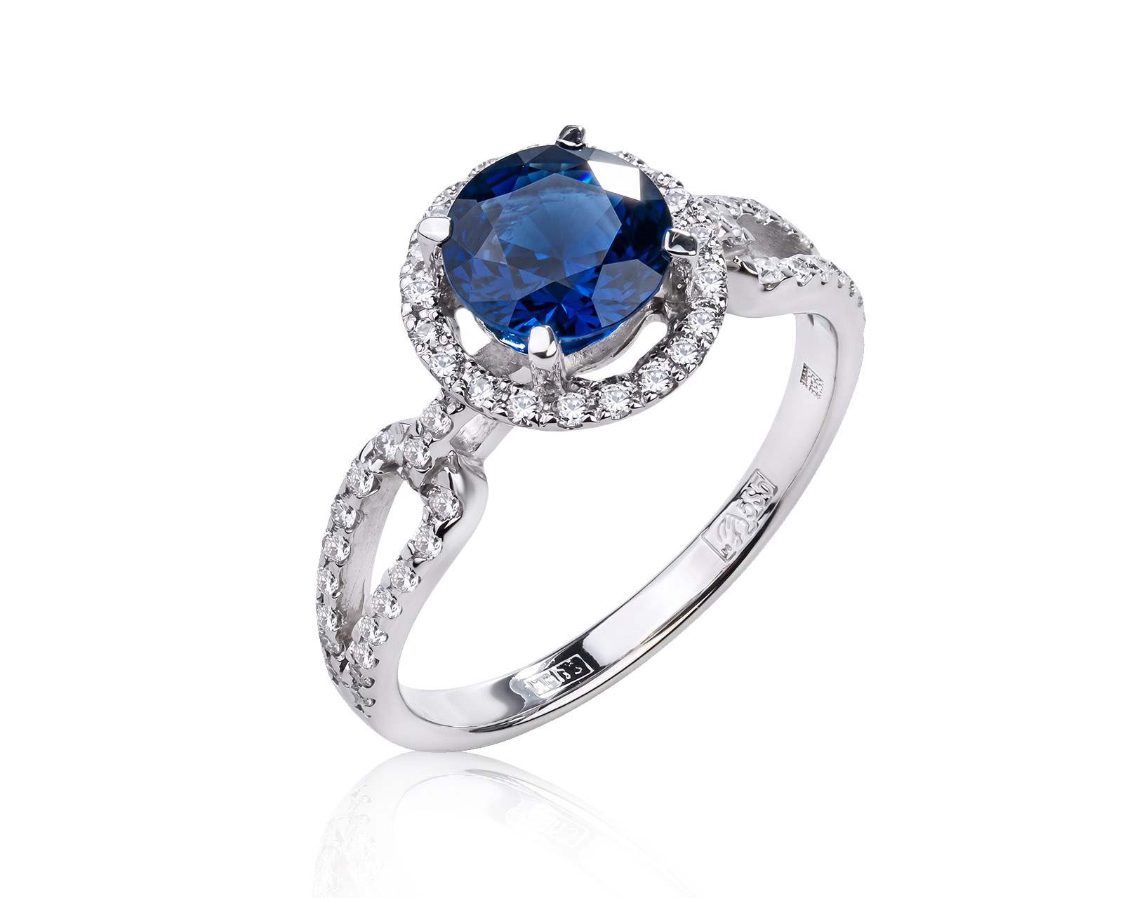 Золотое кольцо с сапфиром 1.19ct и бриллиантами 0.32ct 080626/6
