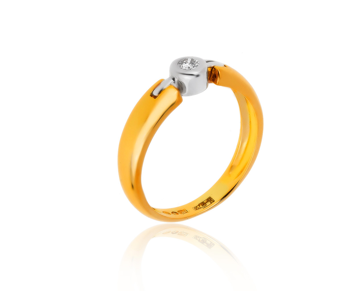 Стильное золотое кольцо с бриллиантом 0.07ct